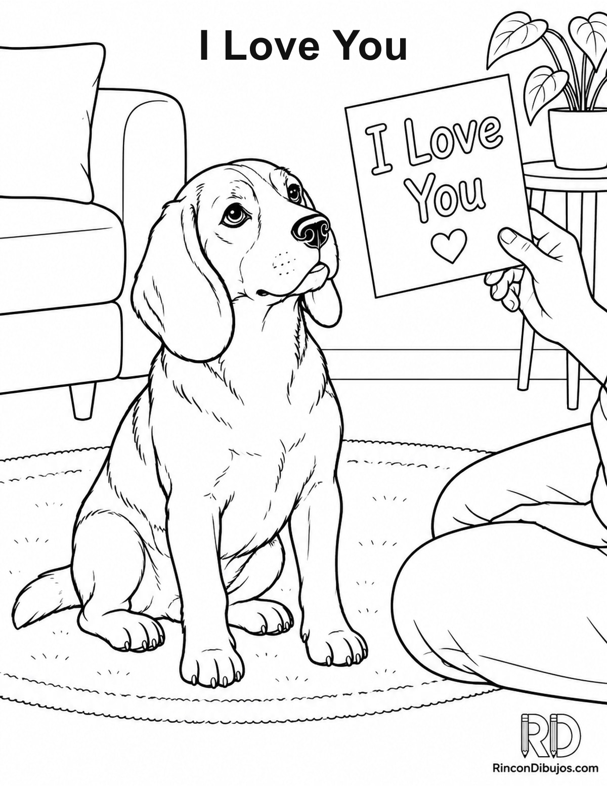 Dibujo de I Love You beagle sentado para colorear
