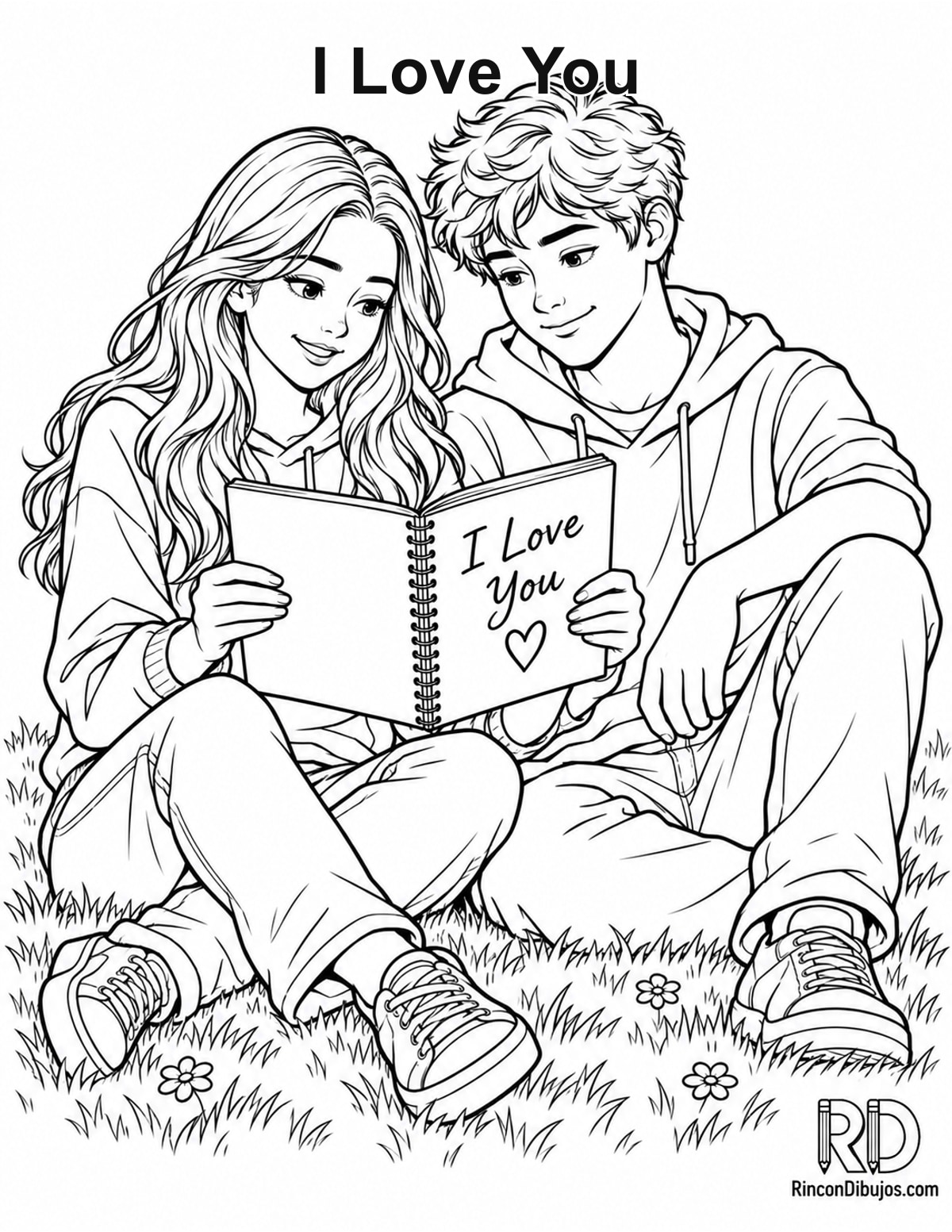 Dibujo de I Love You dos adolescentes para colorear