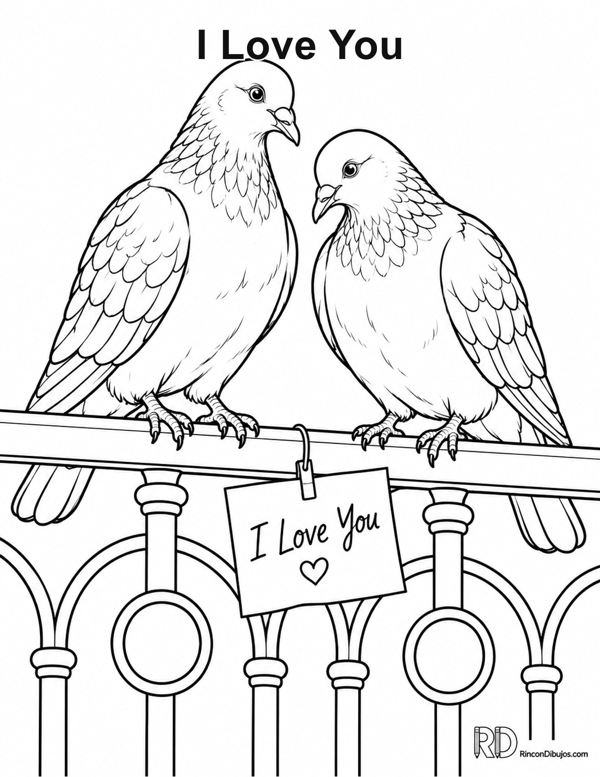 Dibujo de I Love You dos palomas para colorear