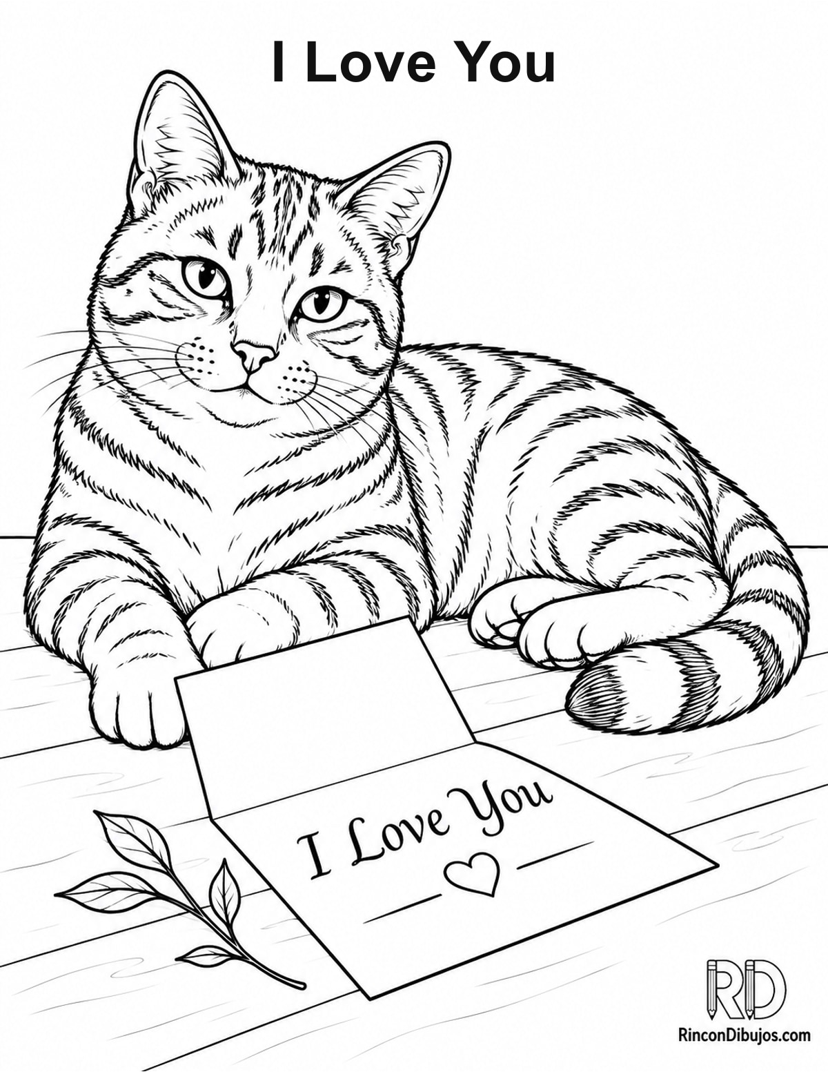 Dibujo de I Love You gato atigrado para colorear