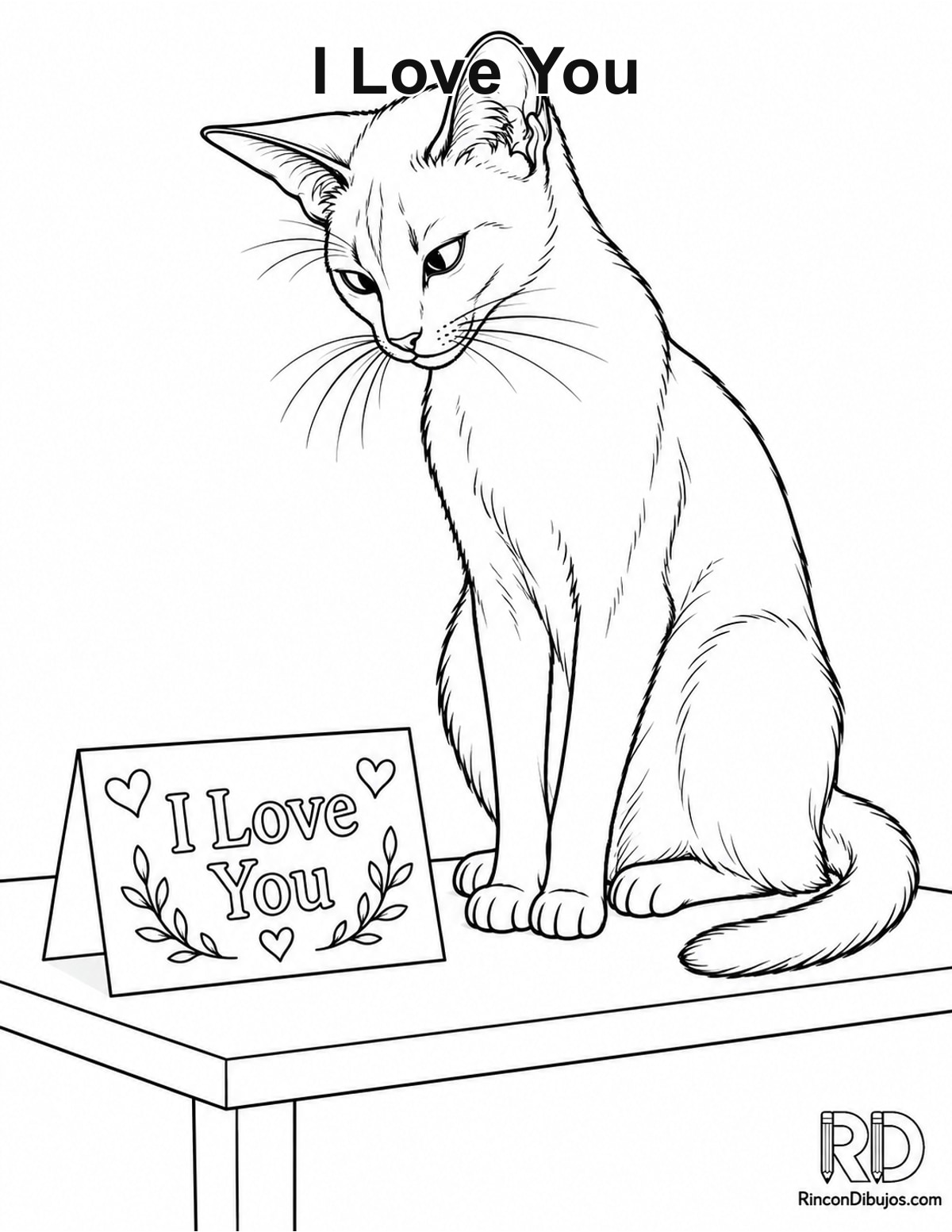 Dibujo de I Love You gato siames para colorear
