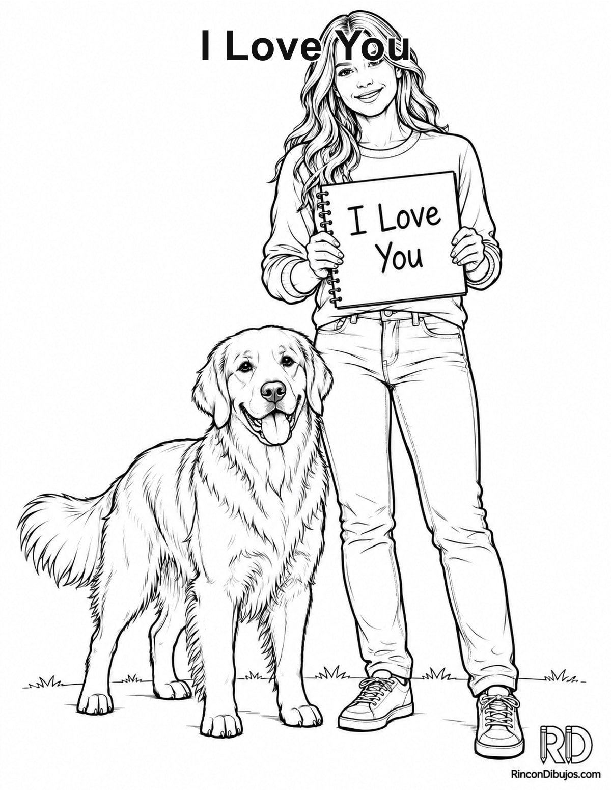Dibujo de I Love You golden retriever para colorear