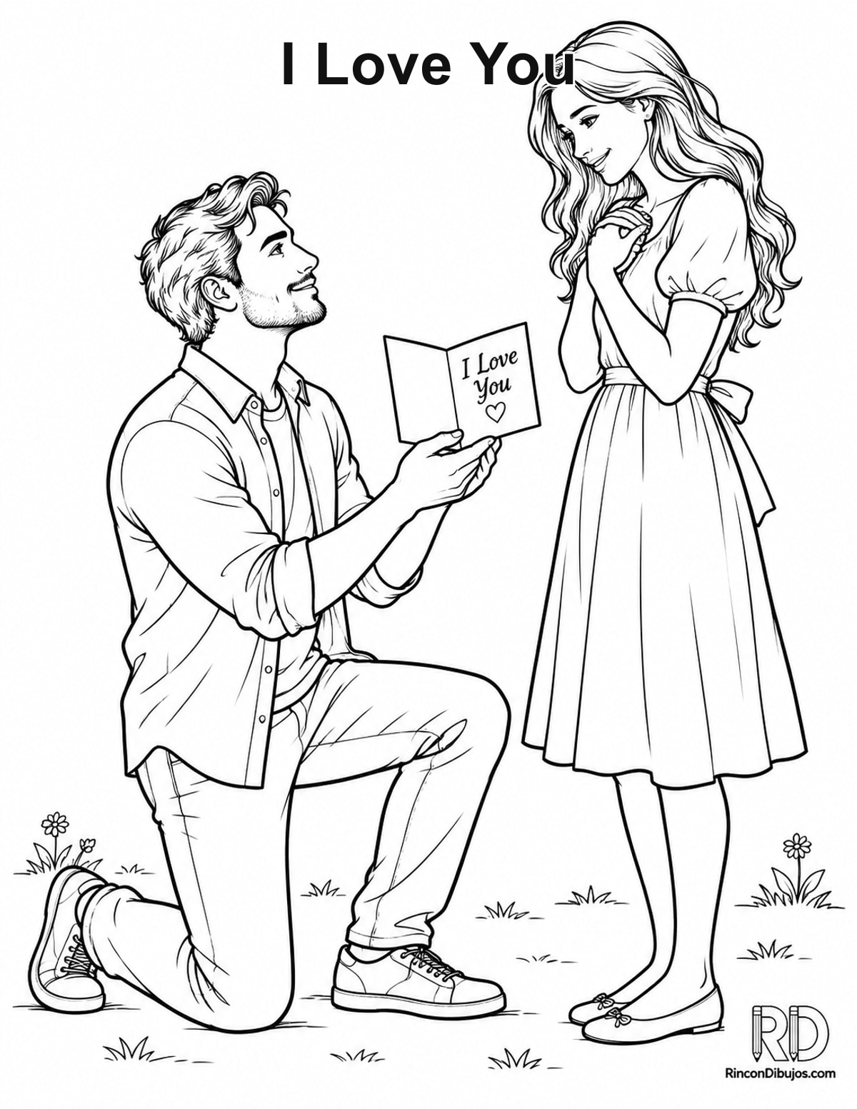 Dibujo de I Love You hombre arrodillado para colorear