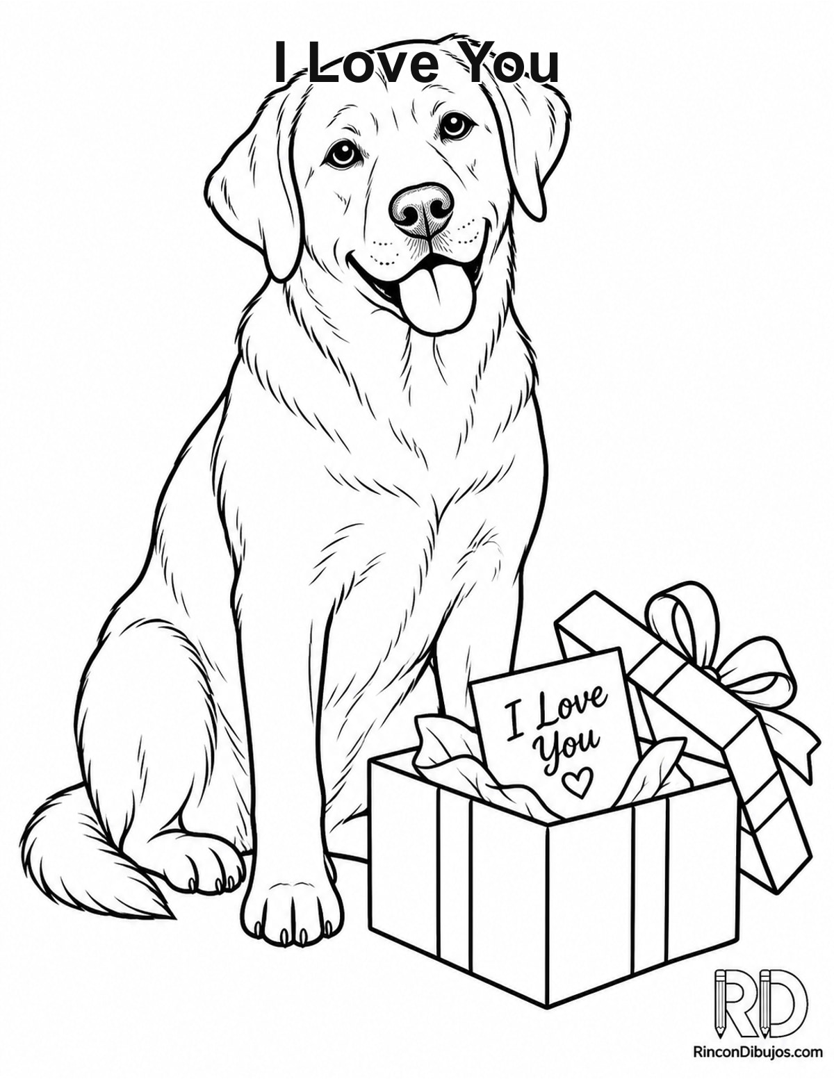 Dibujo de I Love You labrador sentado para colorear