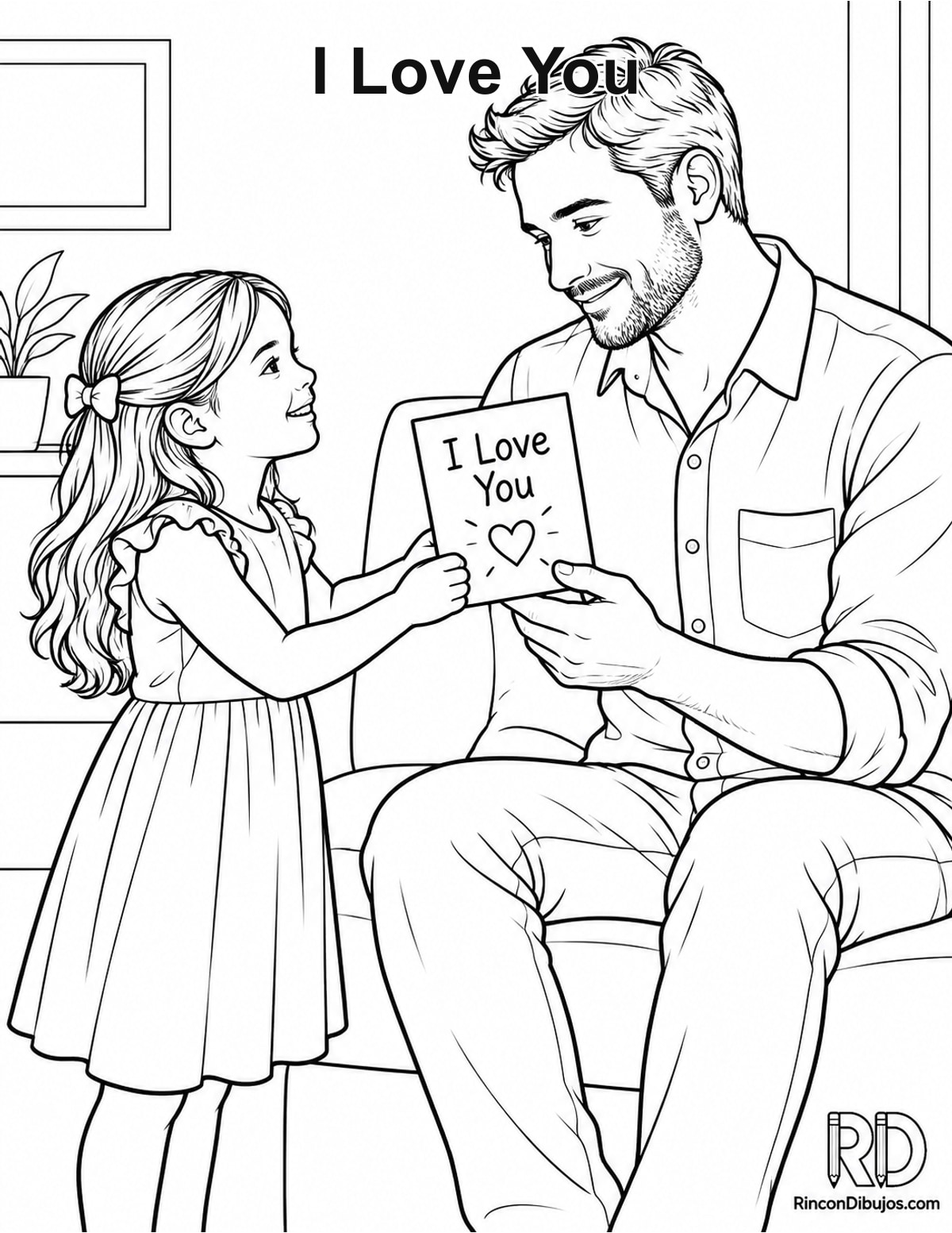 Dibujo de I Love You padre recibiendo para colorear