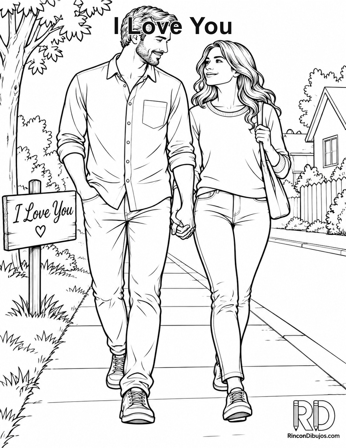 Dibujo de I Love You pareja adulta para colorear