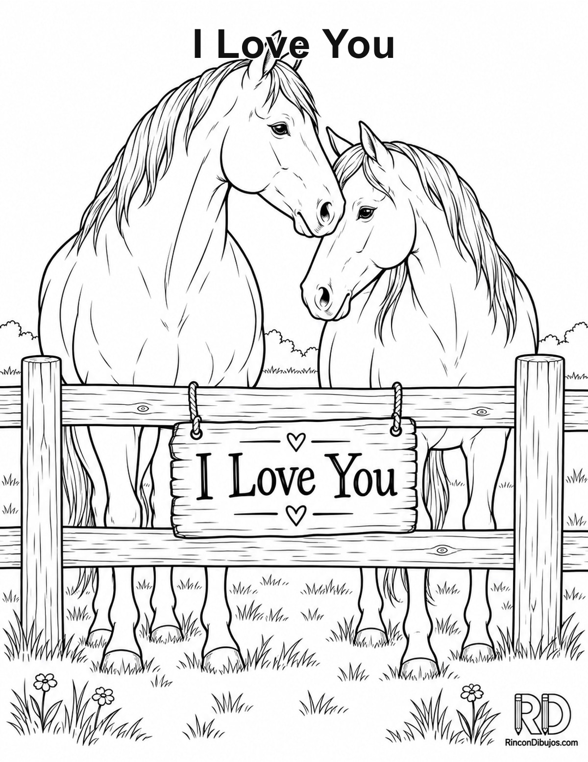 Dibujo de I Love You pareja caballos para colorear