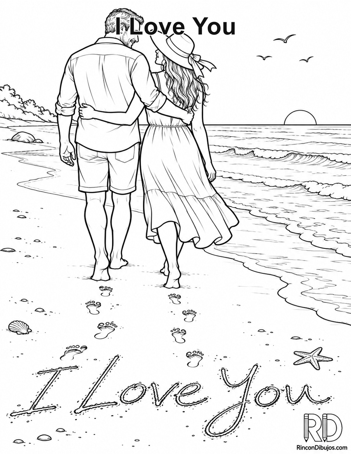 Dibujo de I Love You pareja caminando para colorear