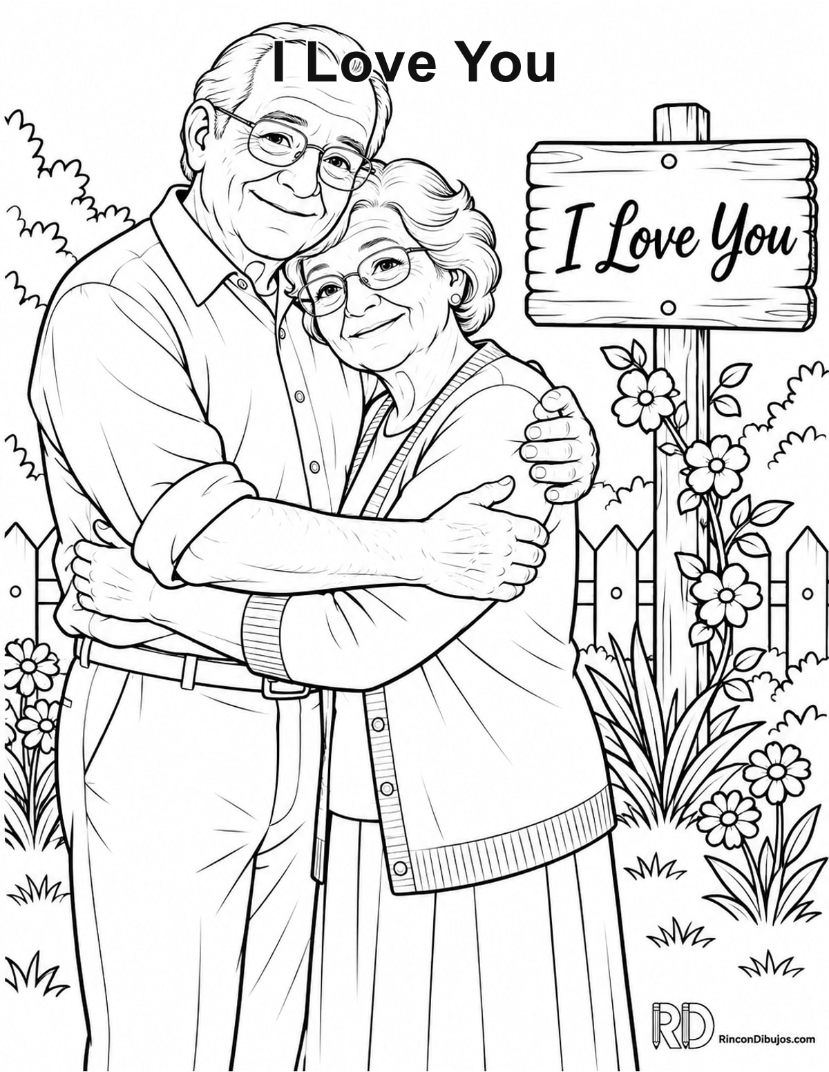 Dibujo de I Love You pareja mayor para colorear