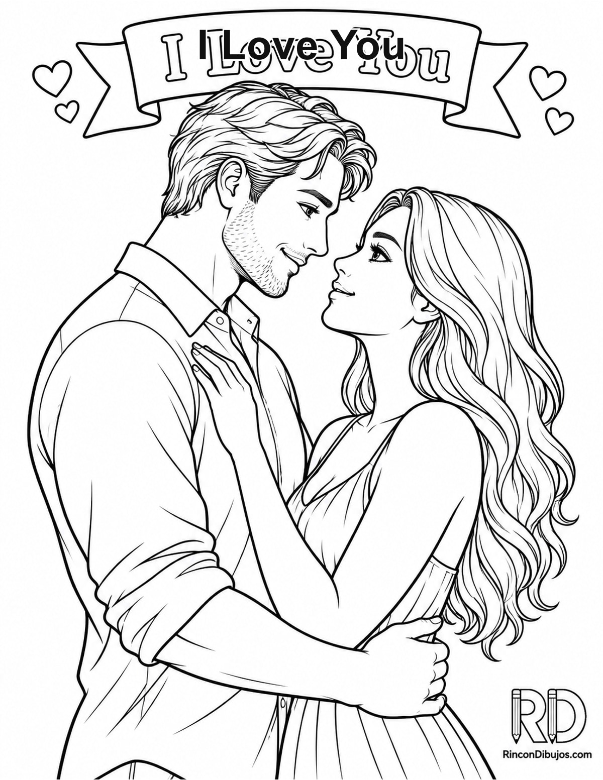 Dibujo de I Love You pareja novios para colorear