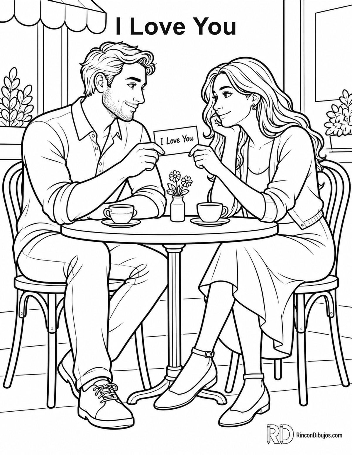 Dibujo de I Love You pareja sentada para colorear