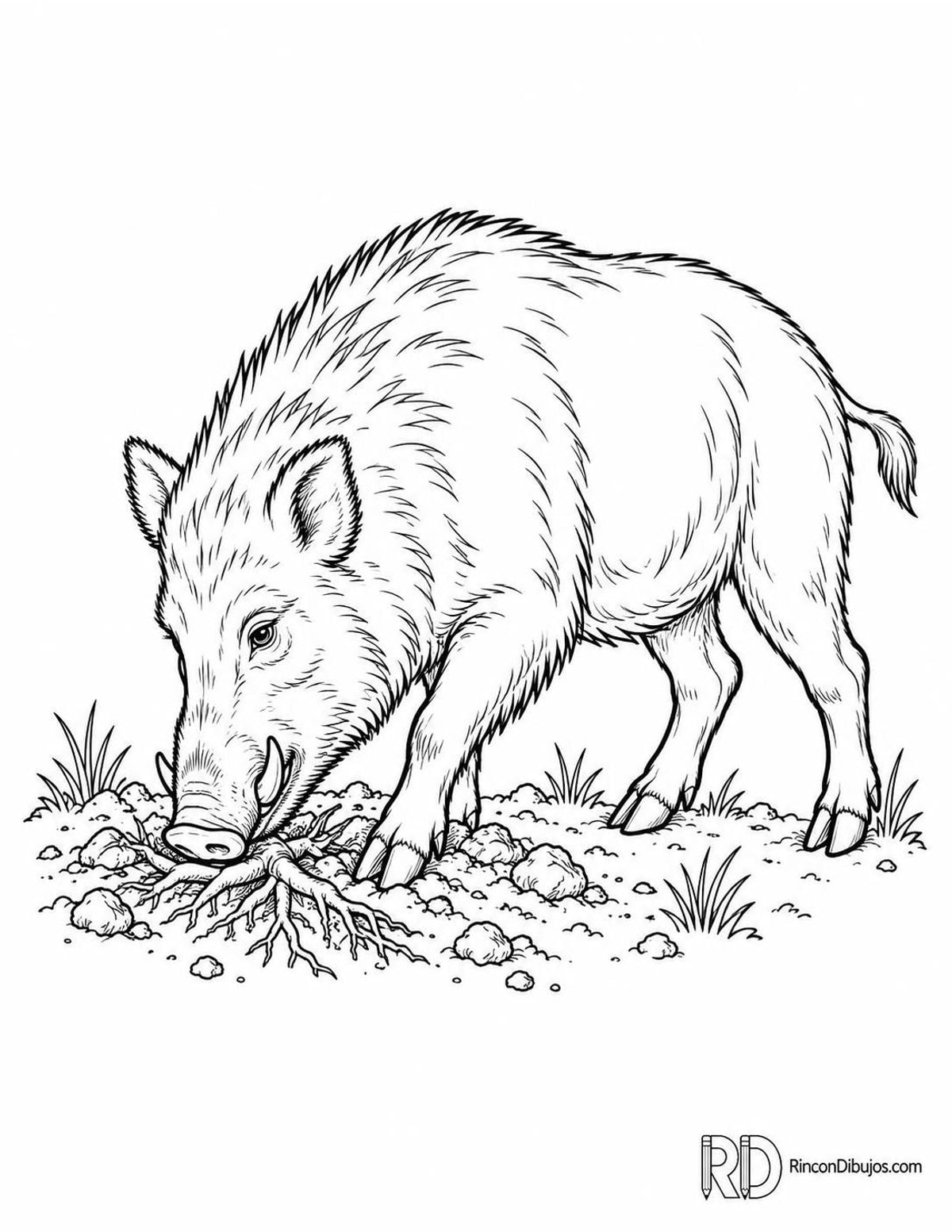 Dibujo de jabalí buscando raíces para colorear