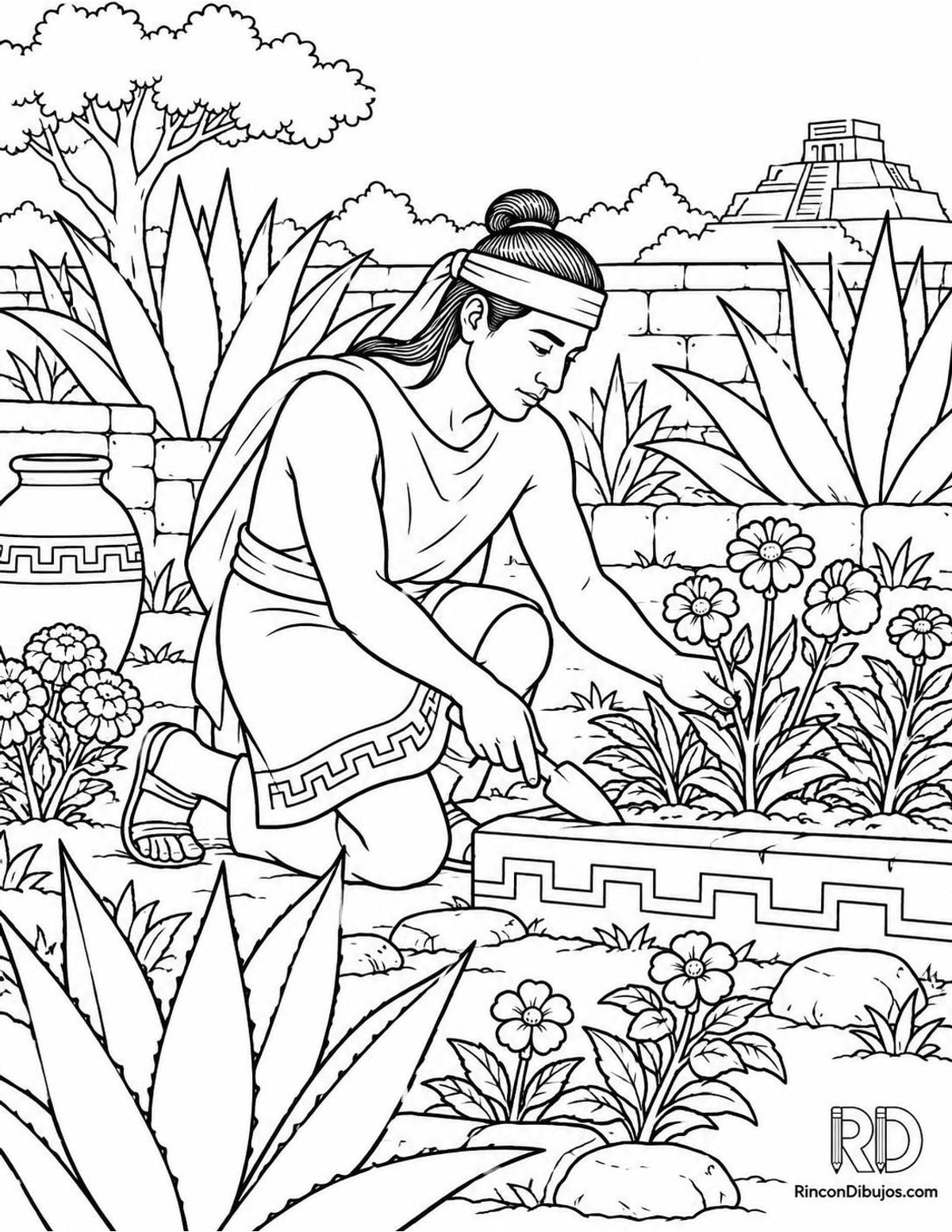 Dibujo de jardín azteca para colorear Dibujo de jardín azteca para colorear