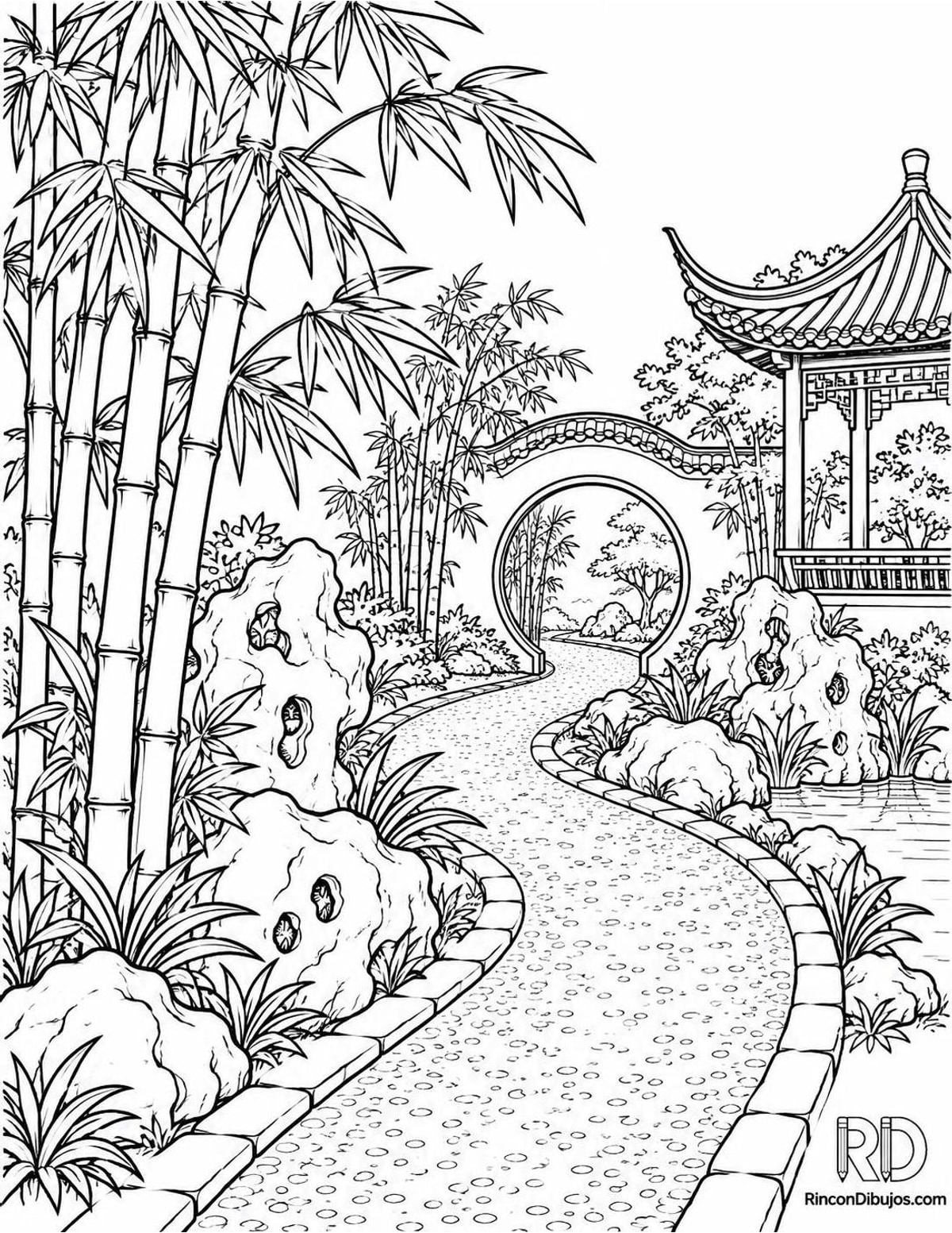 Dibujo de jardín chino para colorear Dibujo de jardín chino para colorear