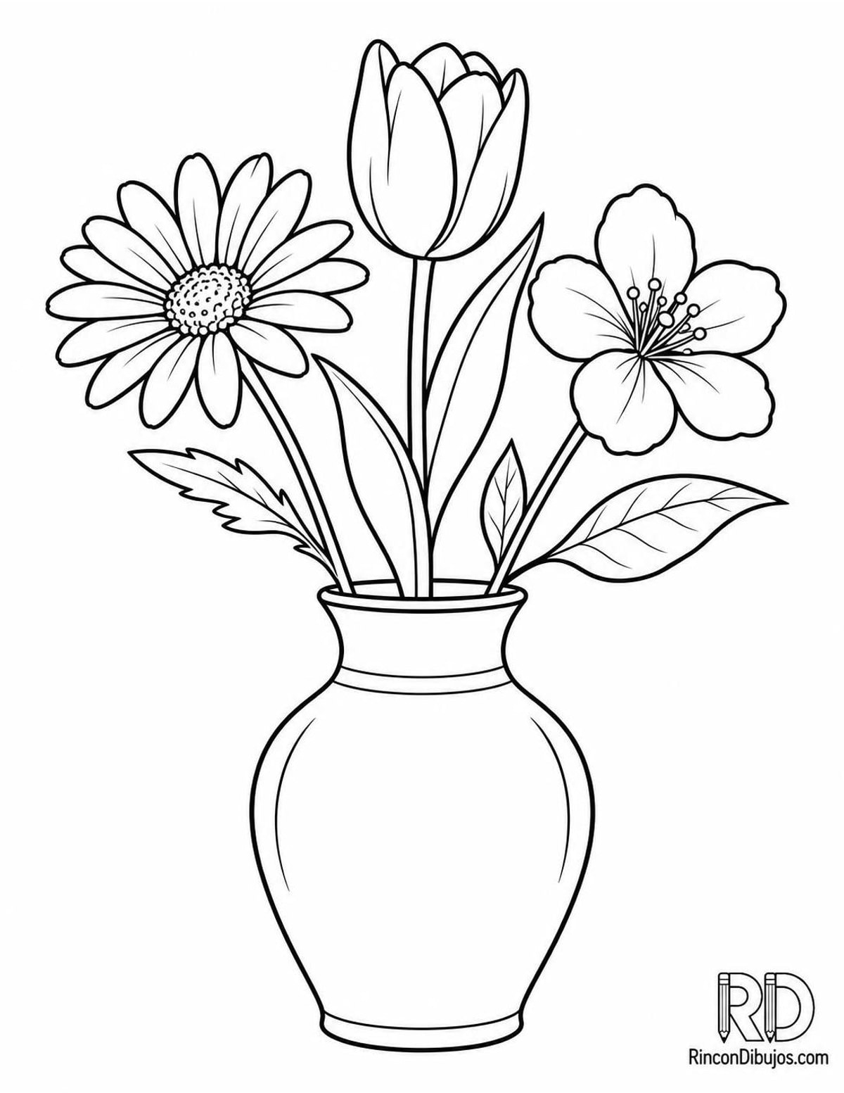 Dibujo de jarrón con flores para colorear Dibujo de jarrón con flores para colorear