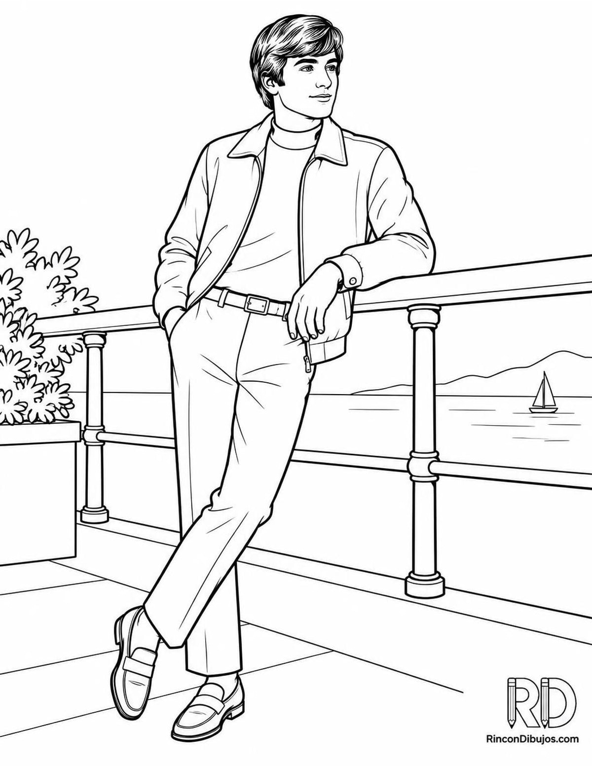 Dibujo de joven con chaqueta para colorear Dibujo de joven con chaqueta para colorear