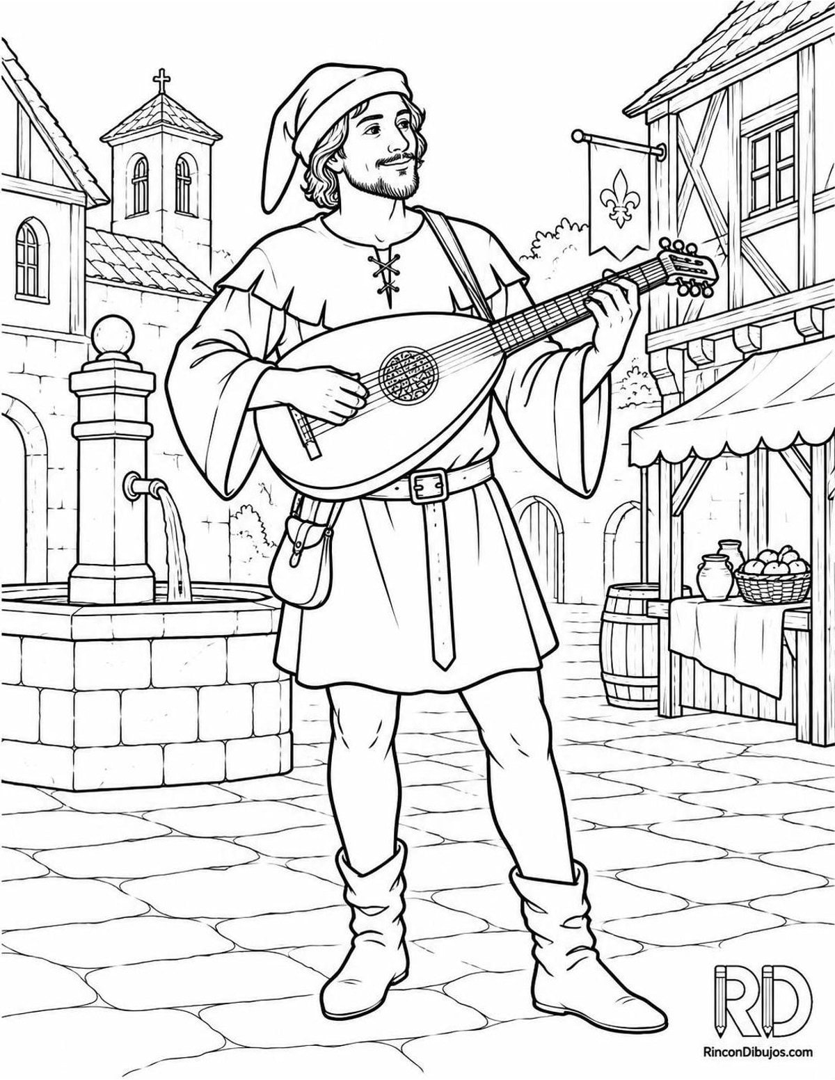 Dibujo de juglar medieval para colorear Dibujo de juglar medieval para colorear