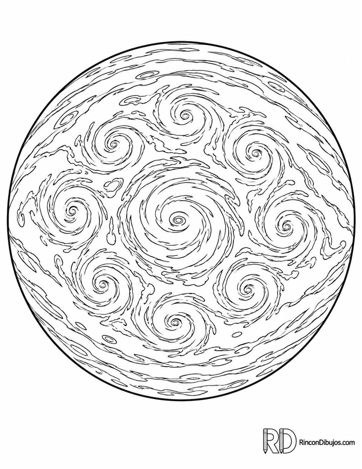 Dibujo de Júpiter con ciclones para colorear Dibujo de Júpiter con ciclones para colorear