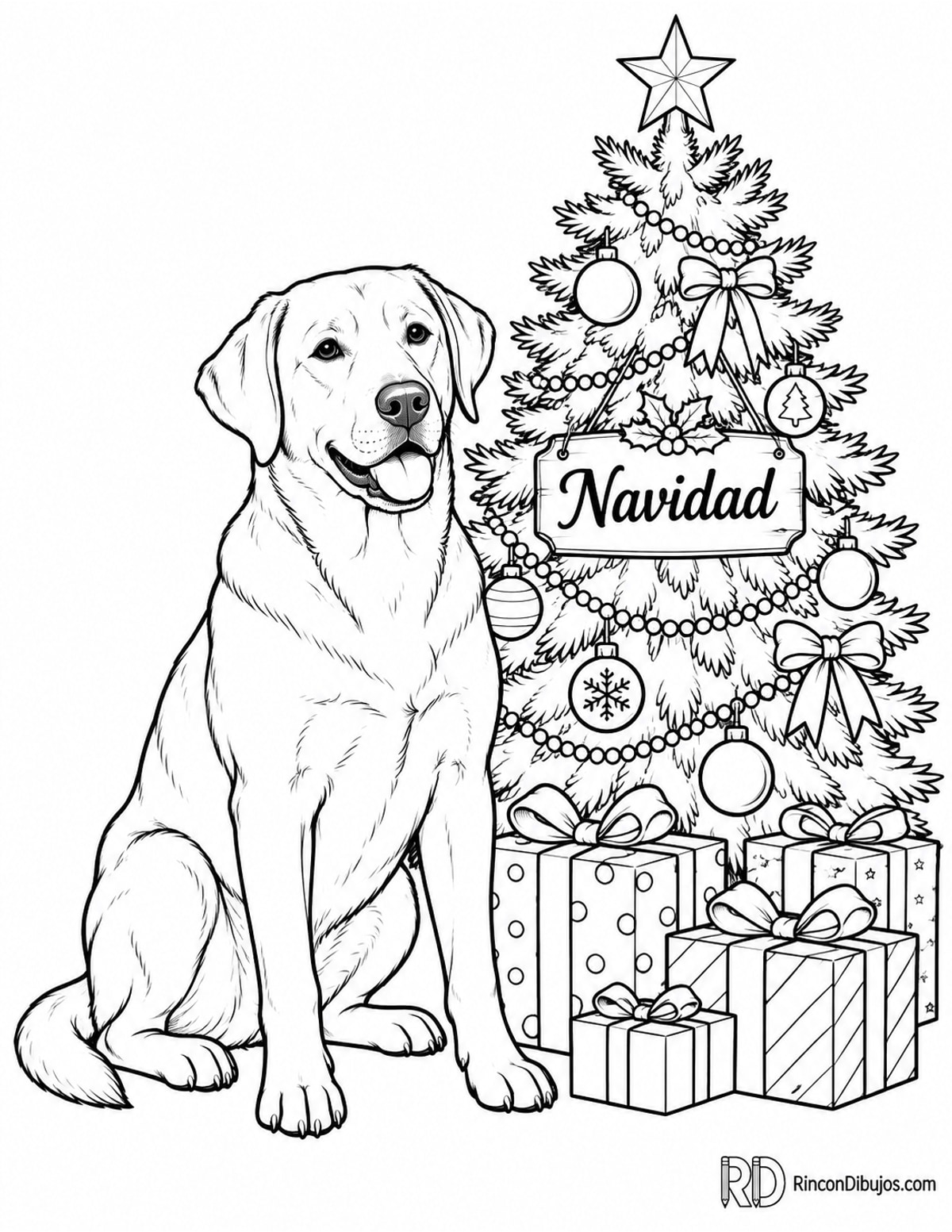 Dibujo de labrador Navidad para colorear