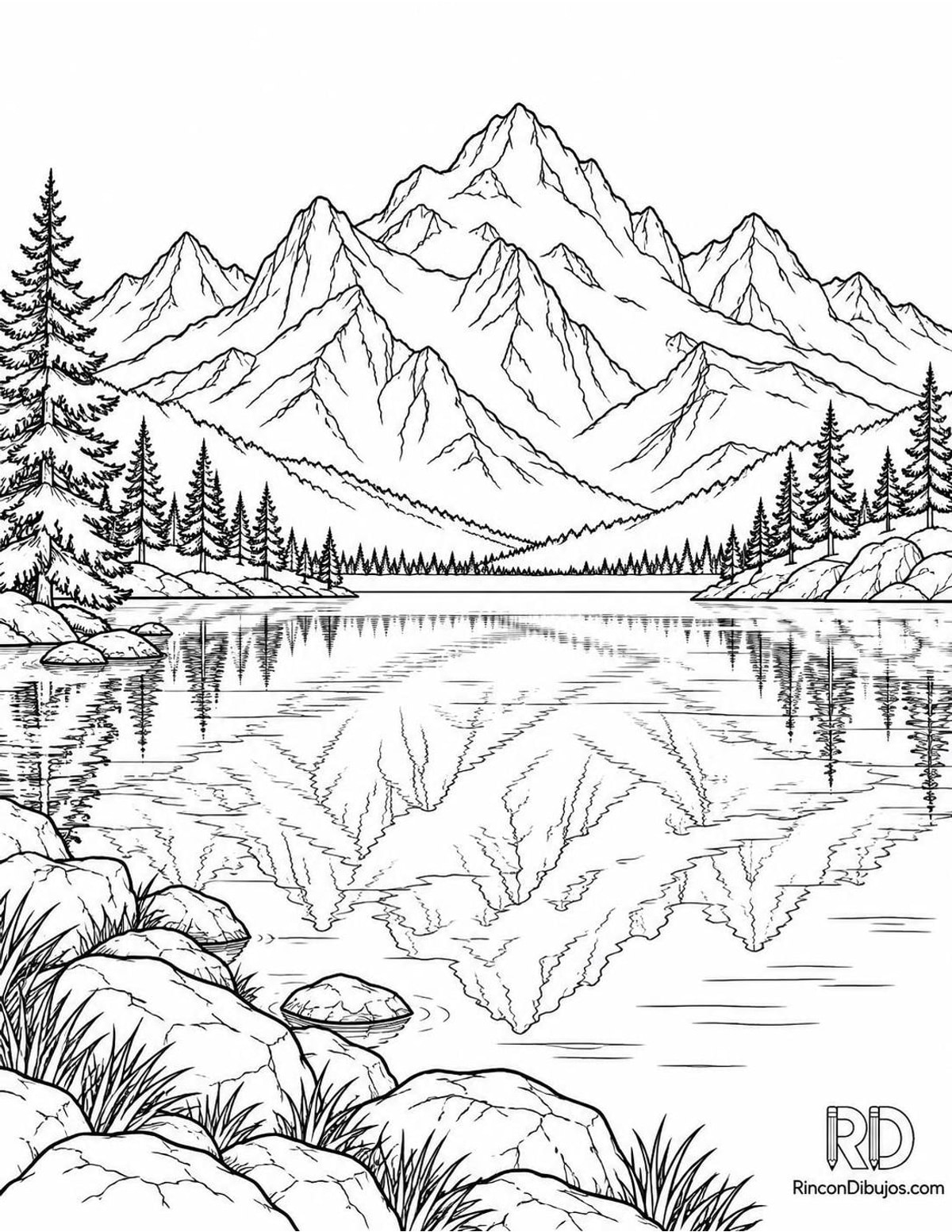 Dibujo de lago alpino montañoso para colorear Dibujo de lago alpino montañoso para colorear