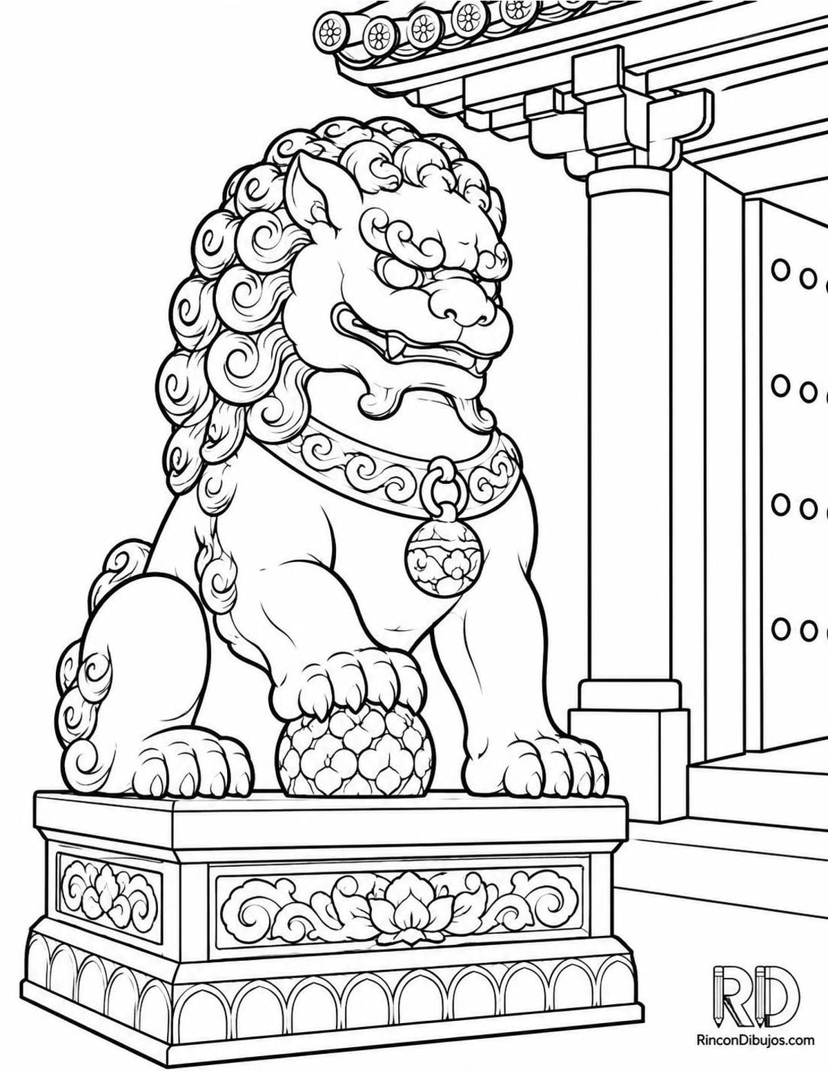 Dibujo de león guardián chino para colorear Dibujo de león guardián chino para colorear