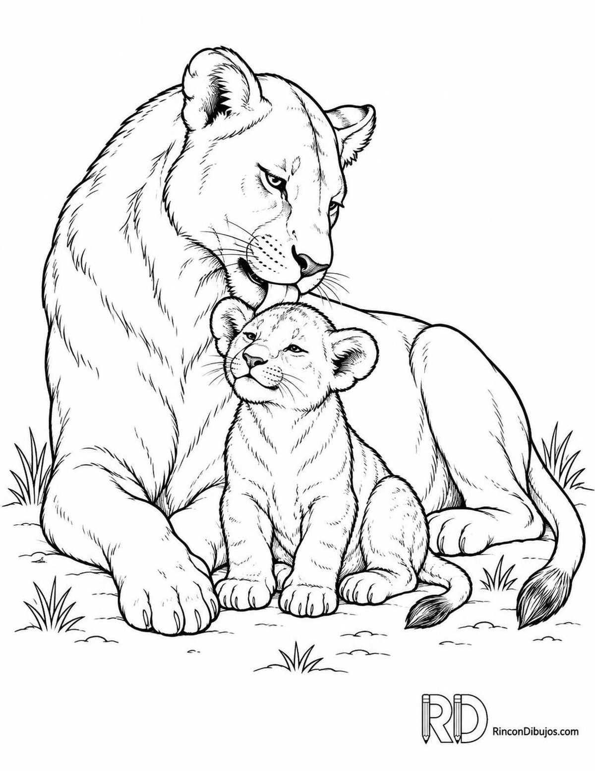 Dibujo de leona lamiendo su cachorro para colorear Dibujo de leona lamiendo su cachorro para colorear