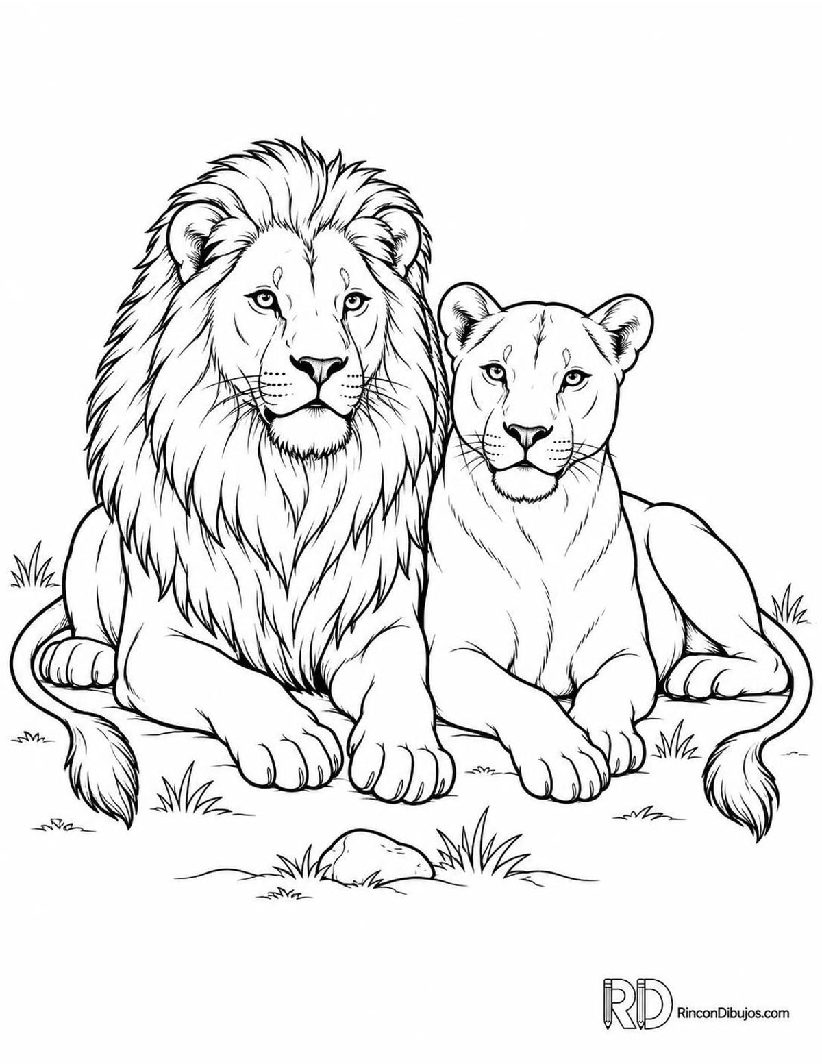 Dibujo de leones descansando para colorear Dibujo de leones descansando para colorear