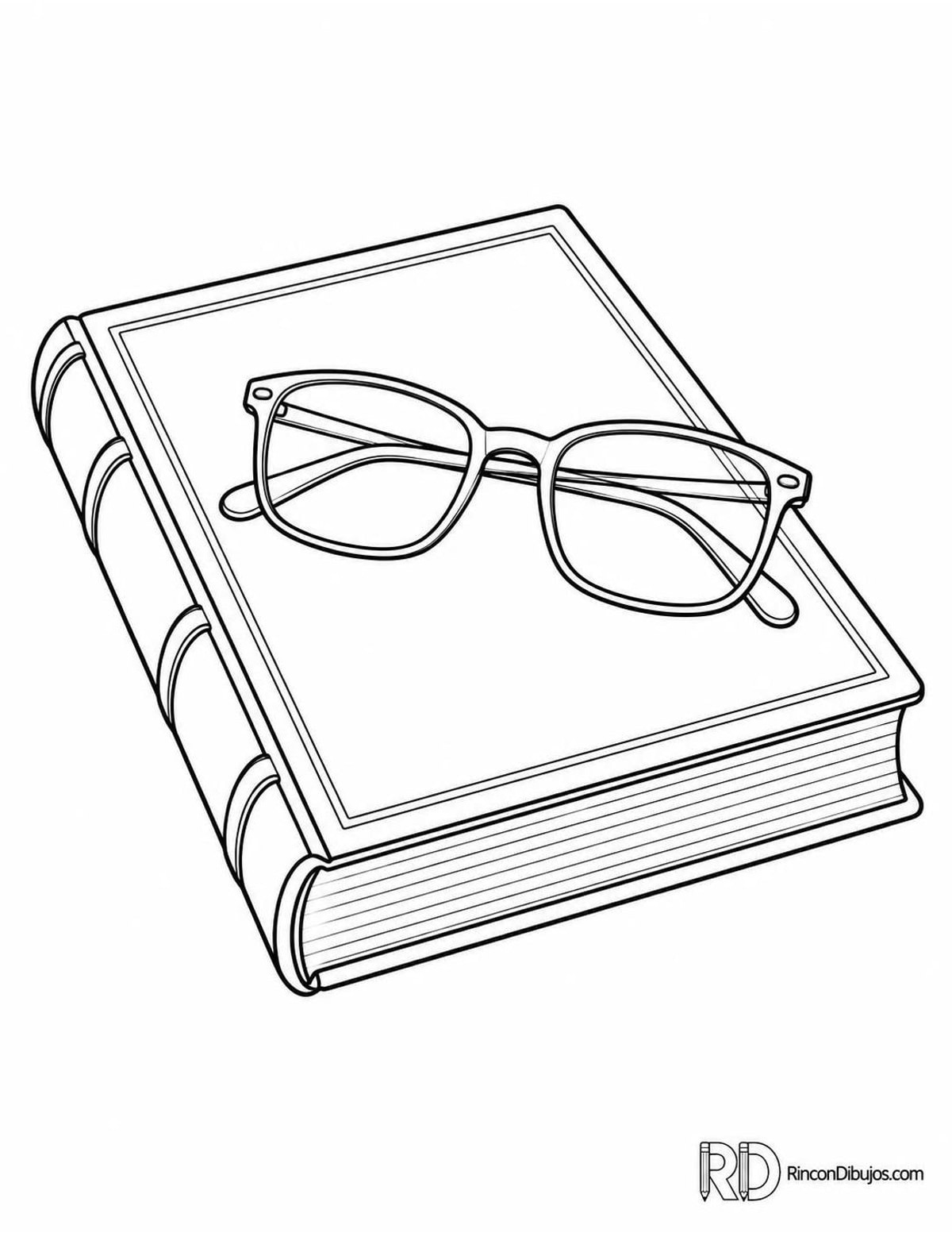 Dibujo de libro con gafas para colorear
