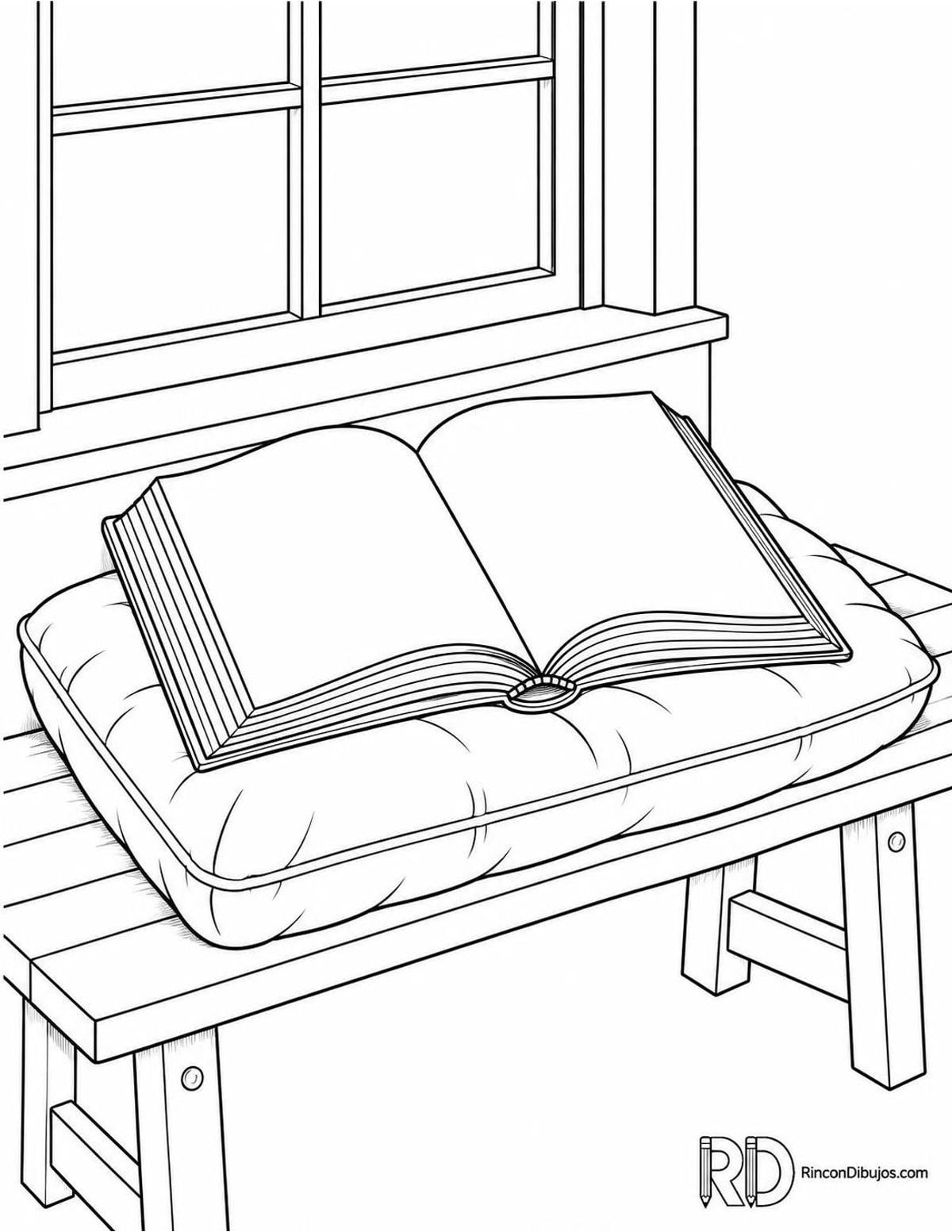 Dibujo de libro en banco para colorear