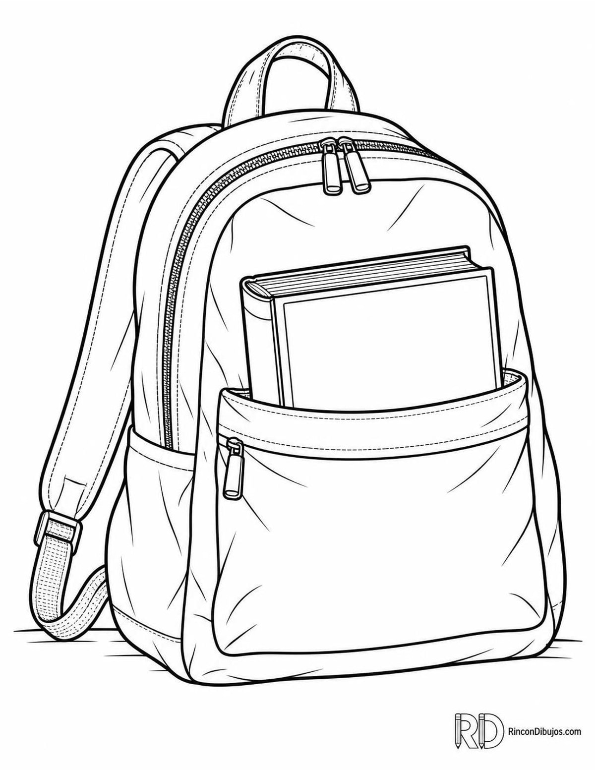 Dibujo de libro en mochila para colorear