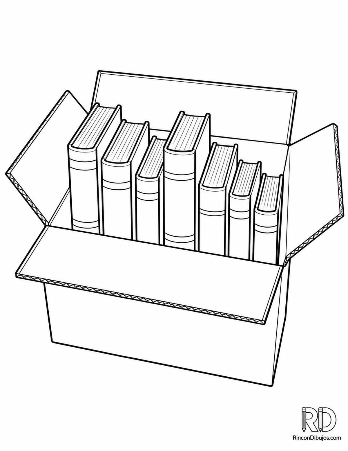 Dibujo de libros en caja para colorear