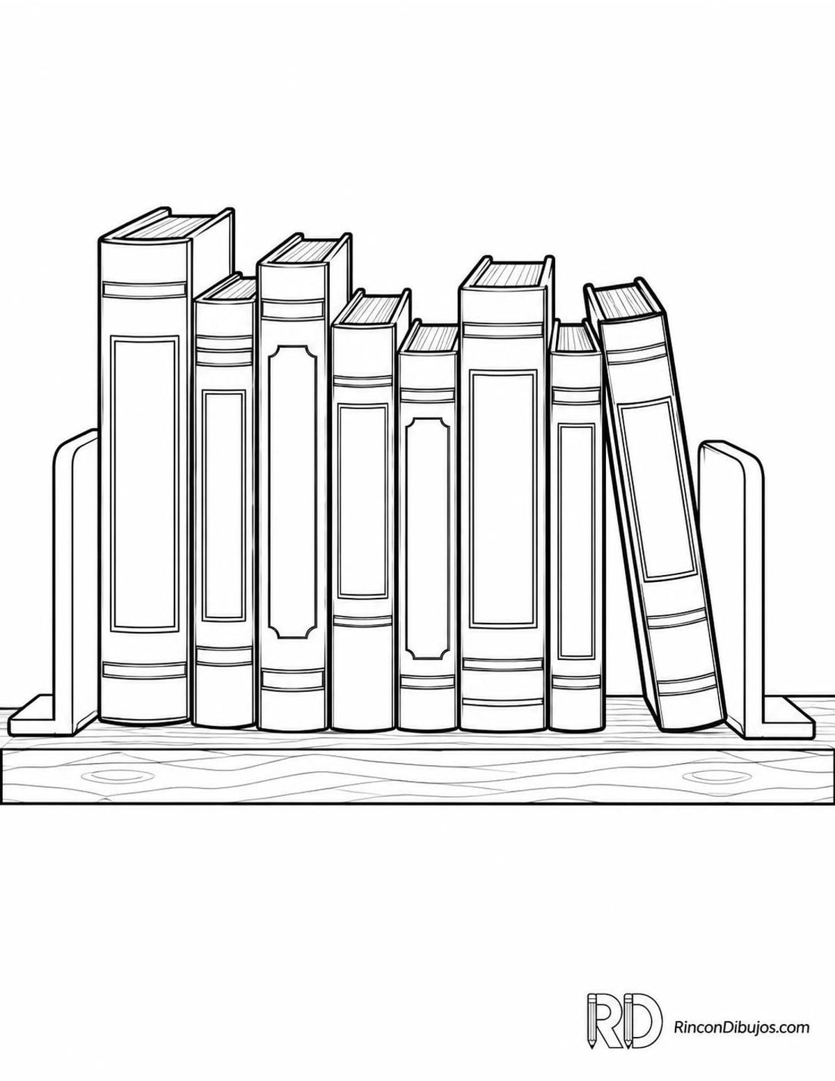 Dibujo de libros en estantería para colorear