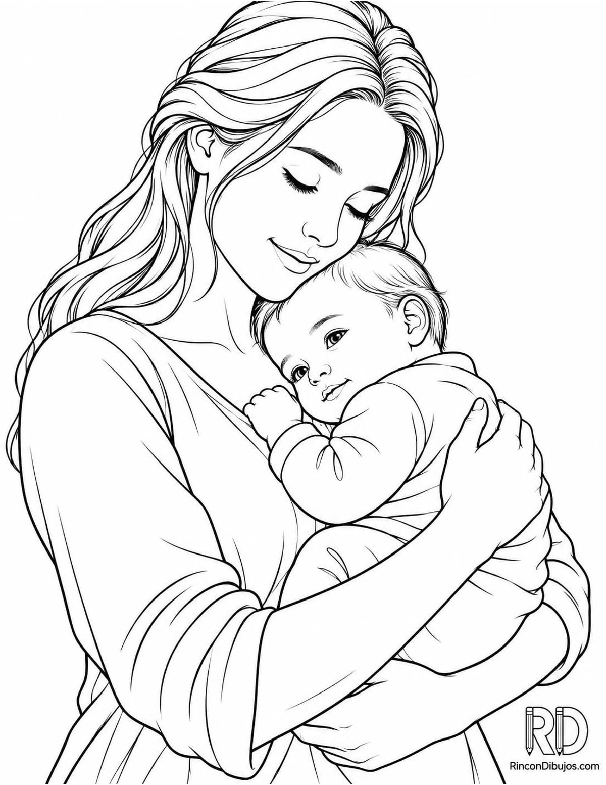 Dibujo de madre abrazando bebé para colorear Dibujo de madre abrazando bebé para colorear