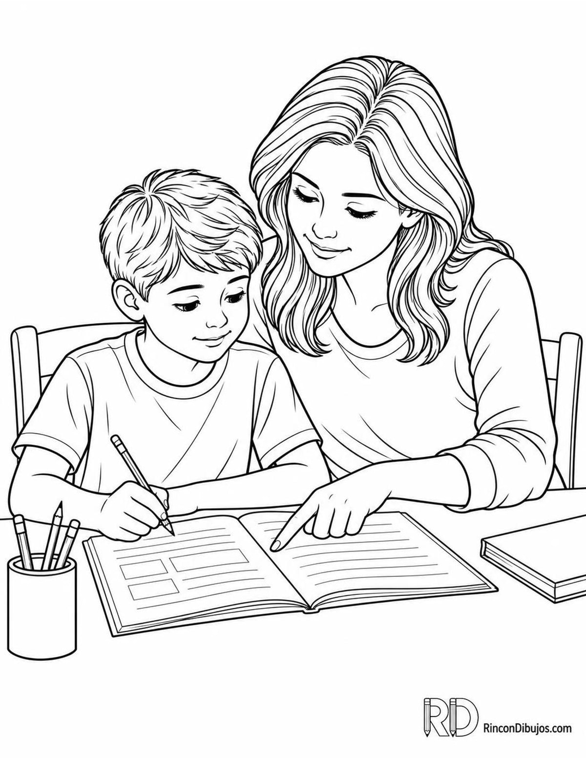 Dibujo de madre ayudando tarea para colorear Dibujo de madre ayudando tarea para colorear