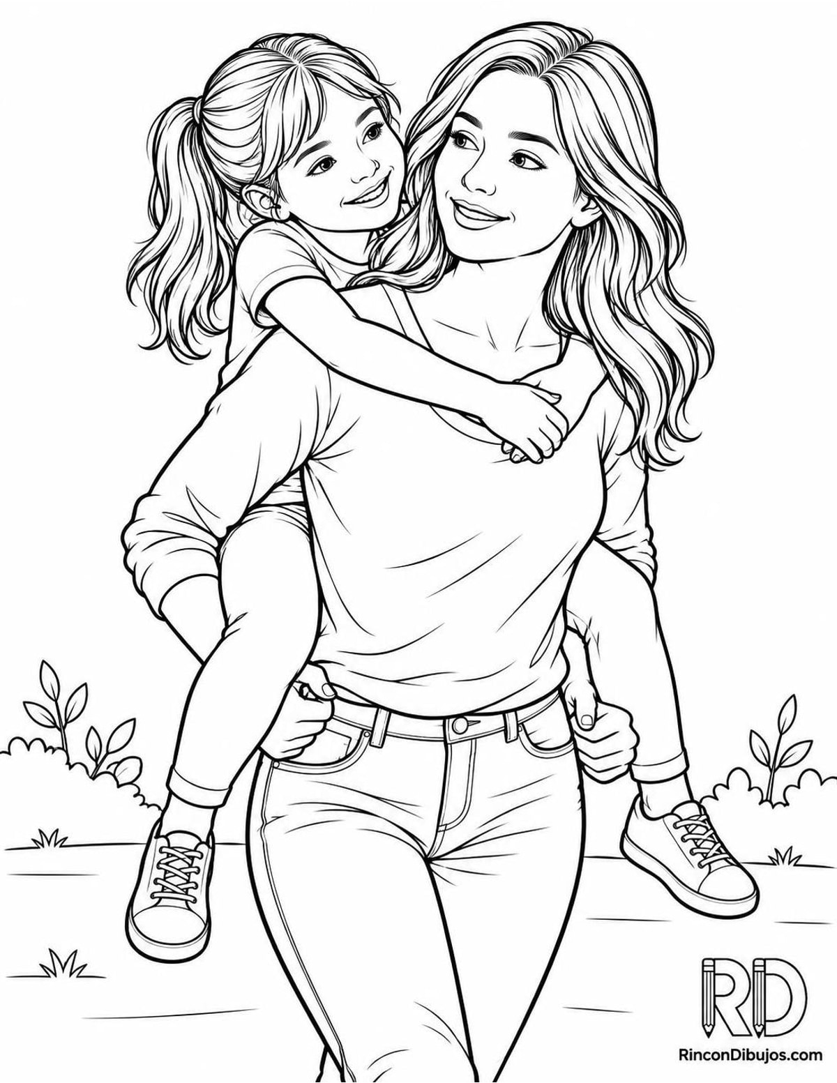 Dibujo de madre cargando niña para colorear Dibujo de madre cargando niña para colorear