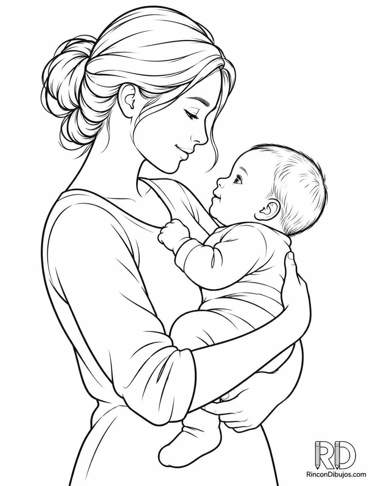 Dibujo de madre con bebé para colorear Dibujo de madre con bebé para colorear