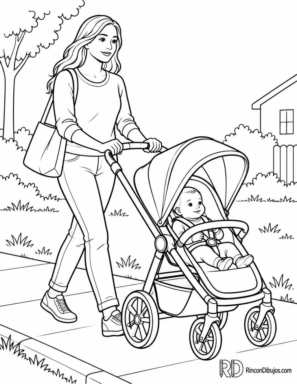 Dibujo de madre con cochecito para colorear Dibujo de madre con cochecito para colorear