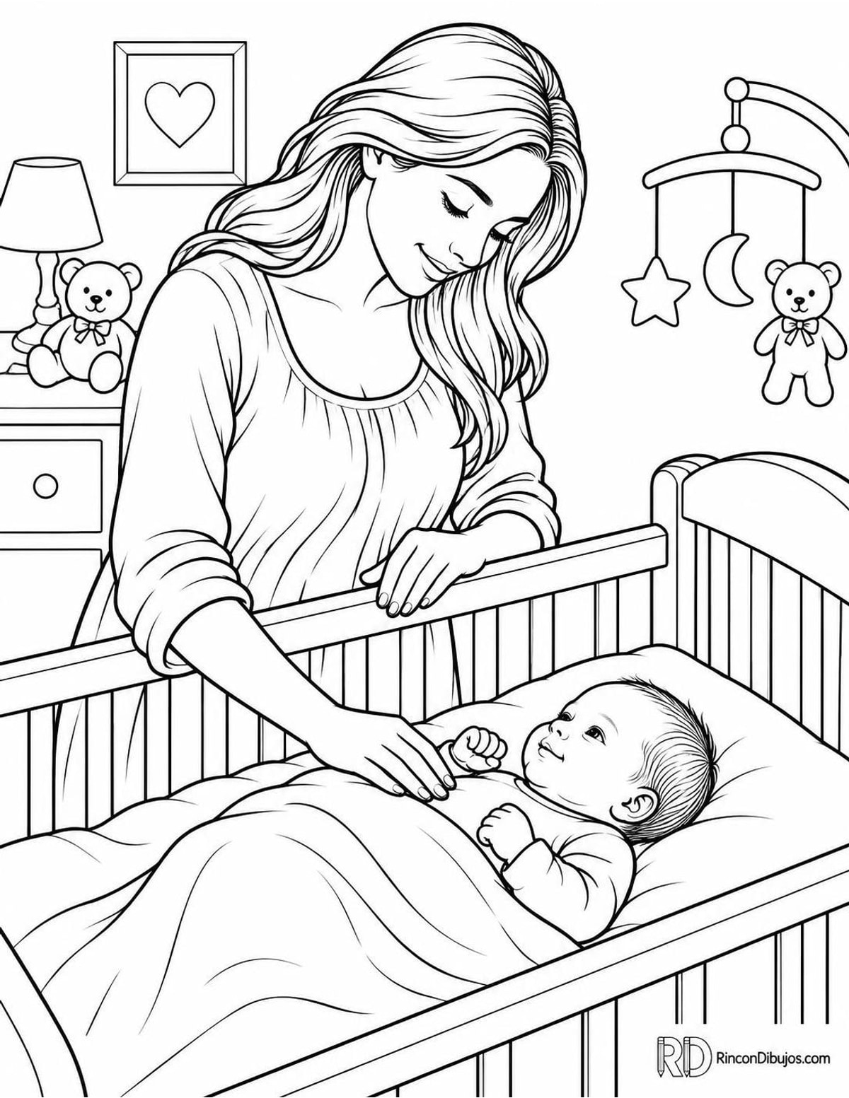 Dibujo de madre con recién nacido para colorear Dibujo de madre con recién nacido para colorear