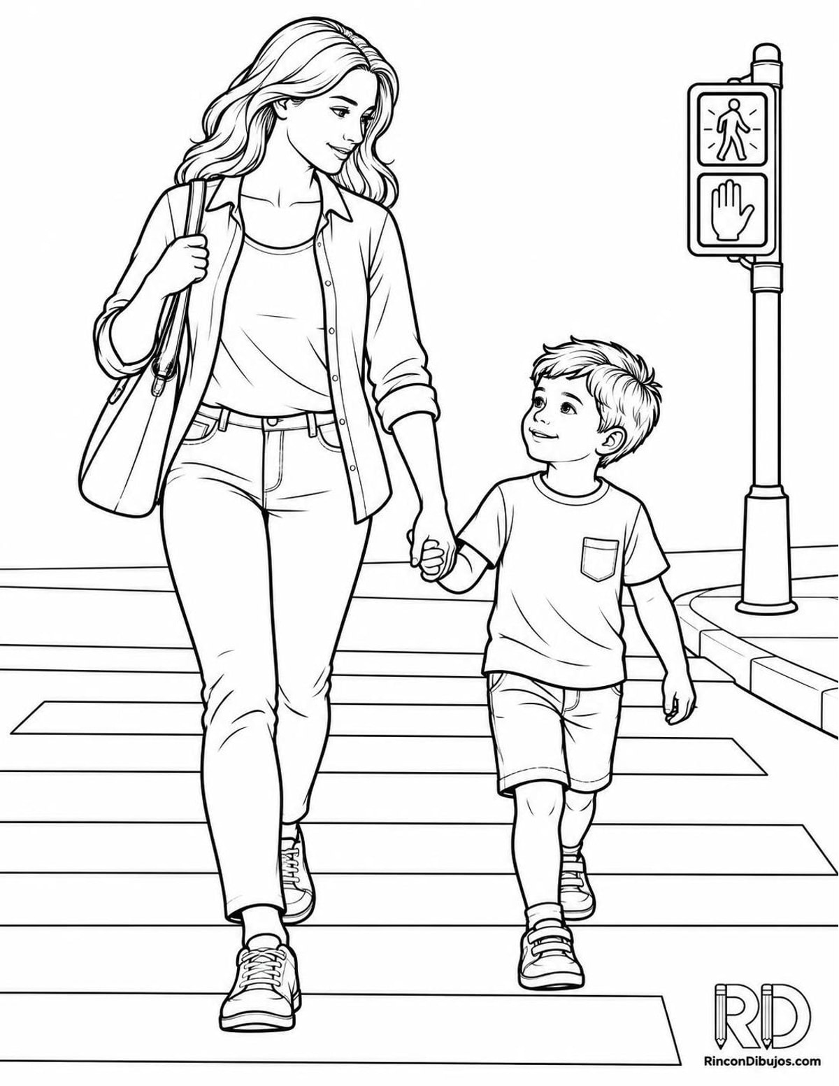 Dibujo de madre cruzando calle para colorear Dibujo de madre cruzando calle para colorear
