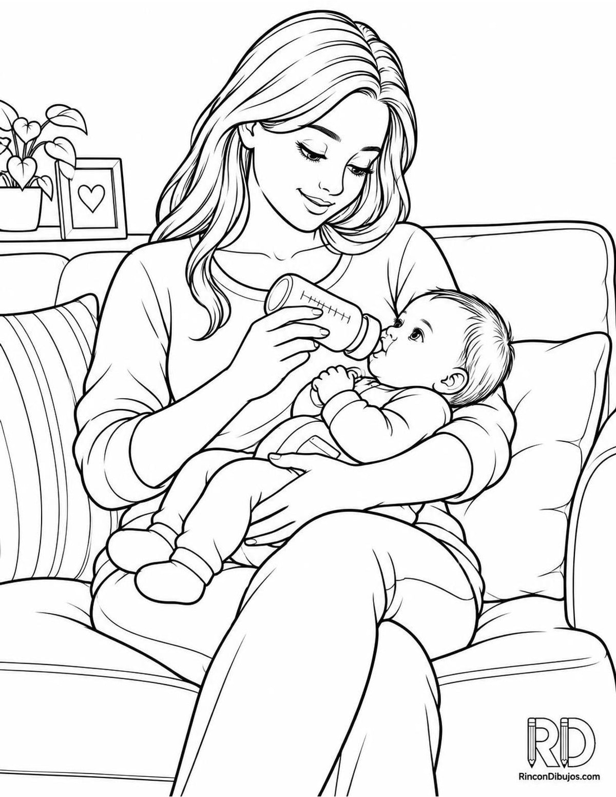 Dibujo de madre dando biberón para colorear Dibujo de madre dando biberón para colorear