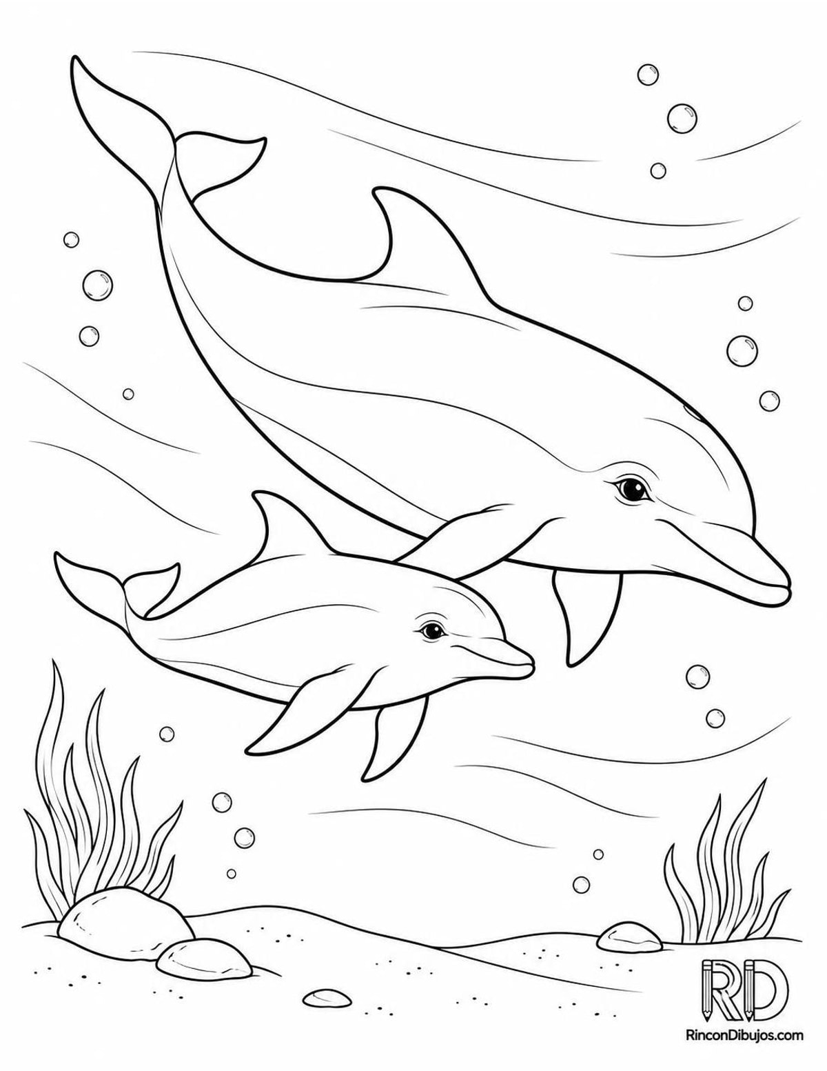 Dibujo de madre delfín para colorear Dibujo de madre delfín para colorear