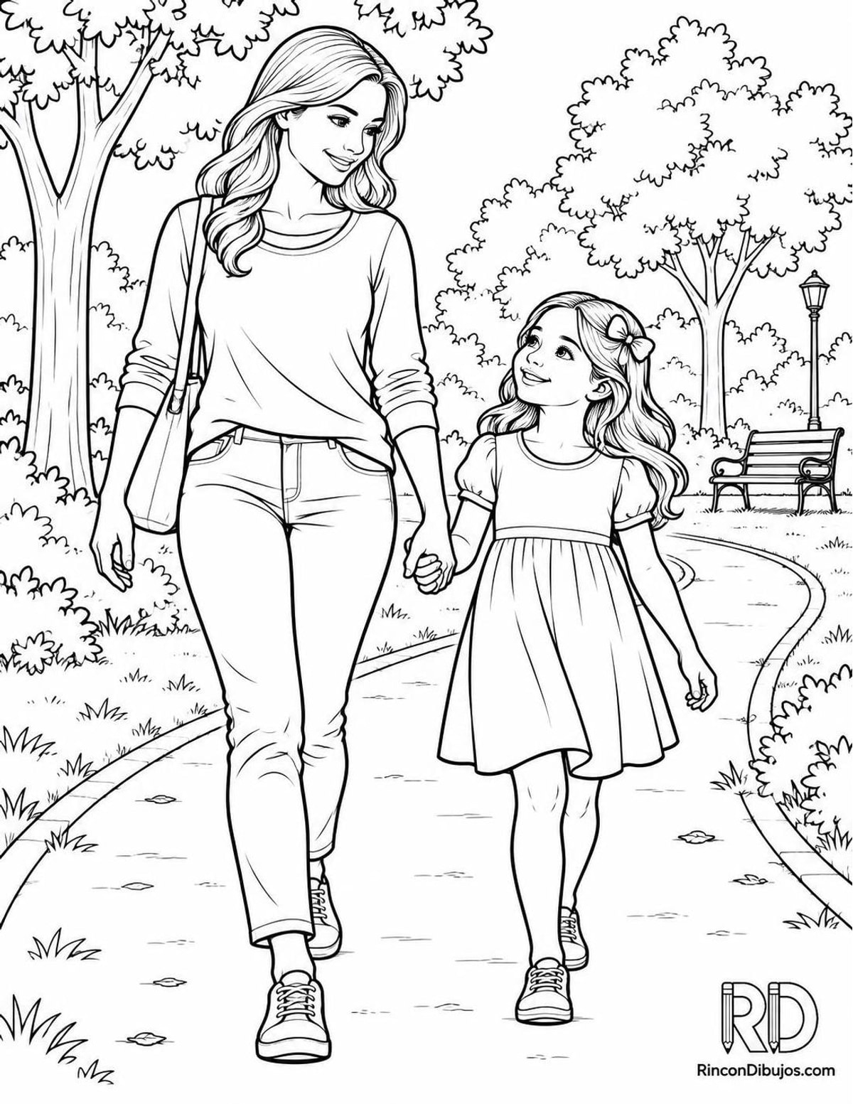 Dibujo de madre en parque para colorear Dibujo de madre en parque para colorear