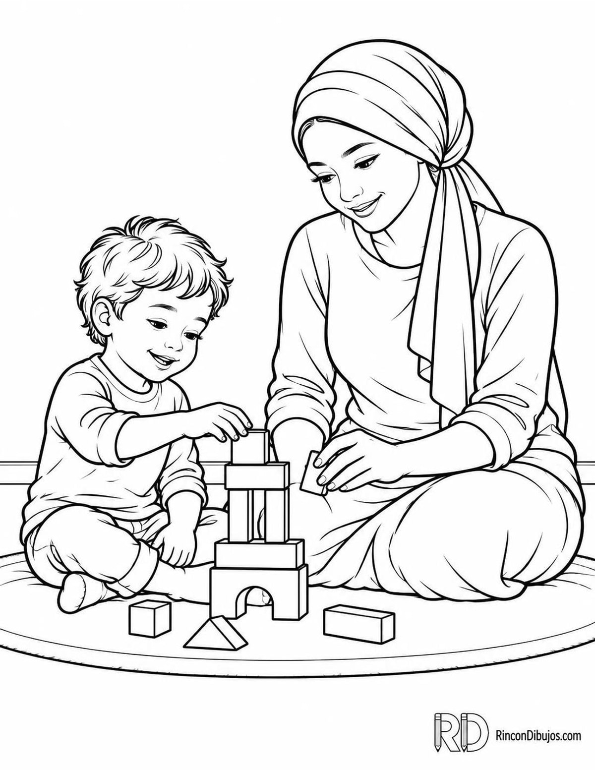 Dibujo de madre jugando niño para colorear Dibujo de madre jugando niño para colorear