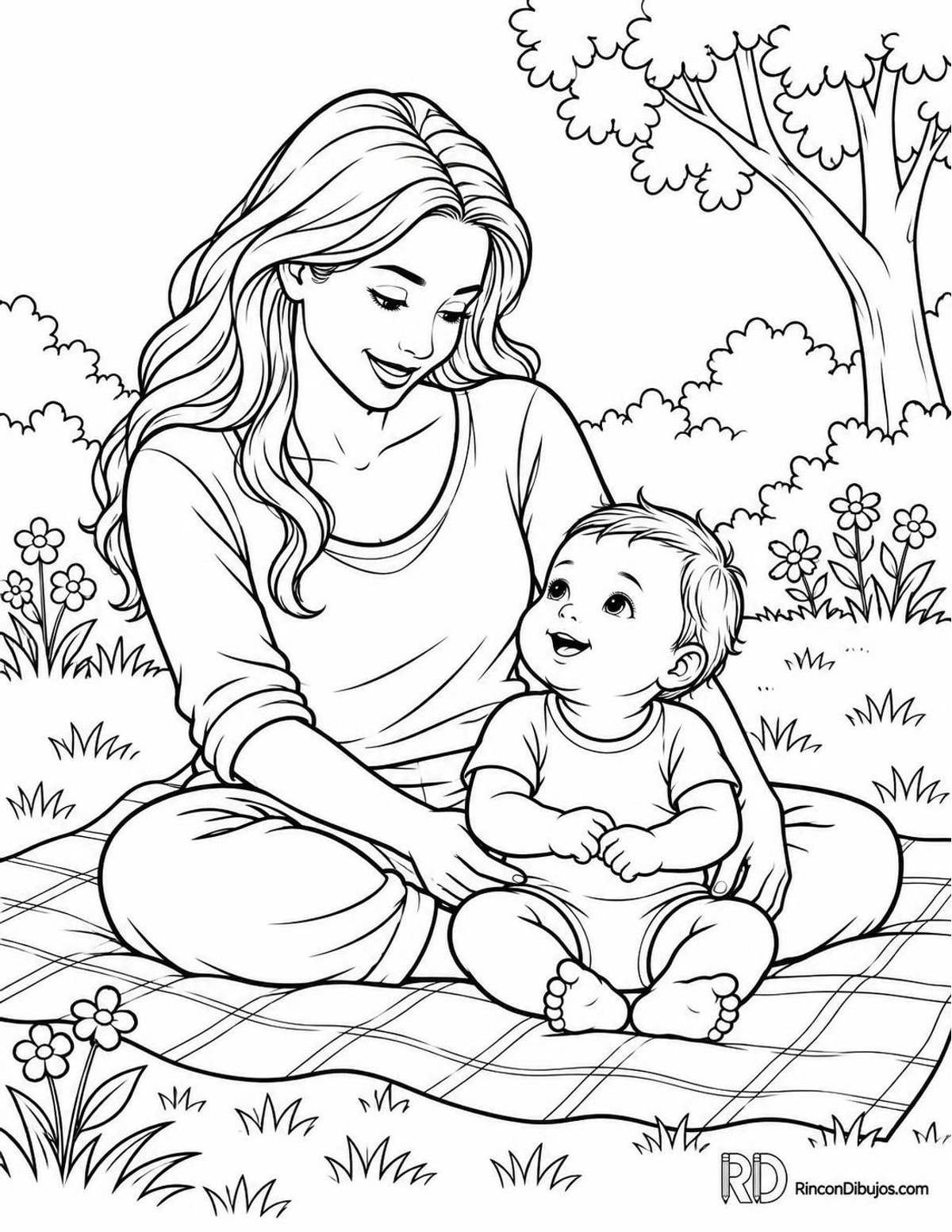 Dibujo de madre y bebé para colorear Dibujo de madre y bebé para colorear