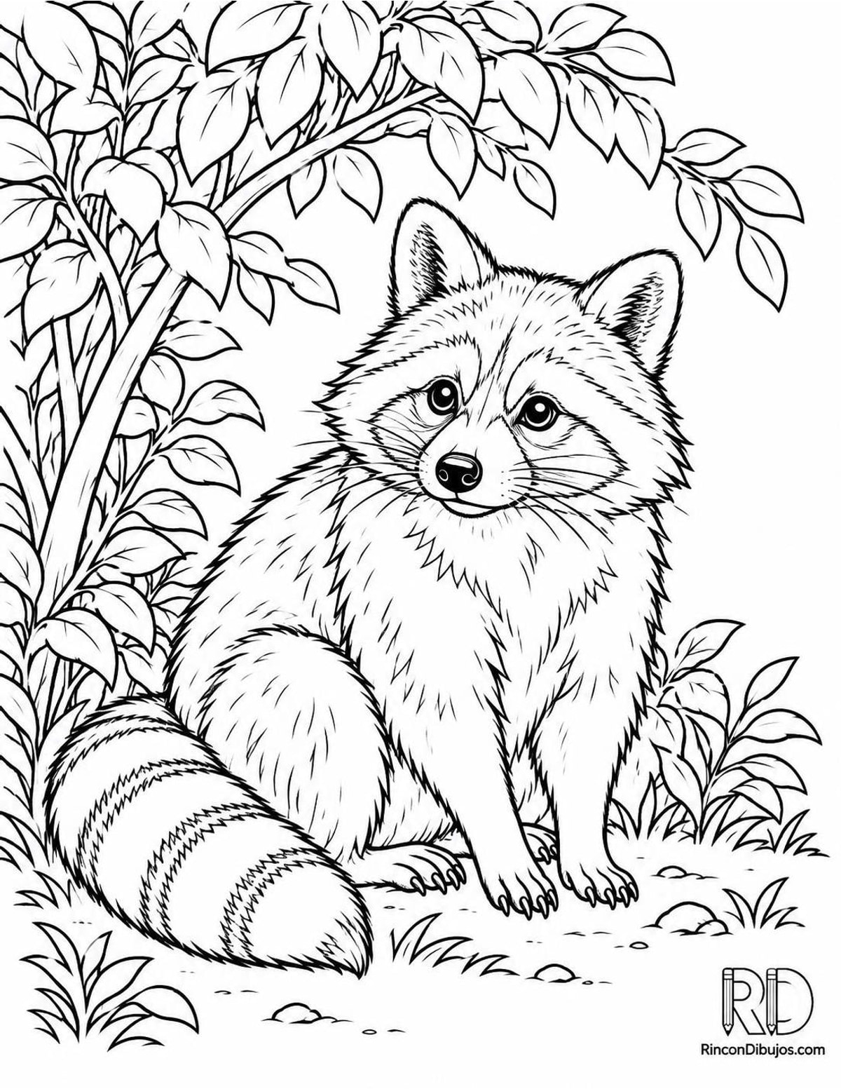 Dibujo de mapache bajo arbusto para colorear Dibujo de mapache bajo arbusto para colorear