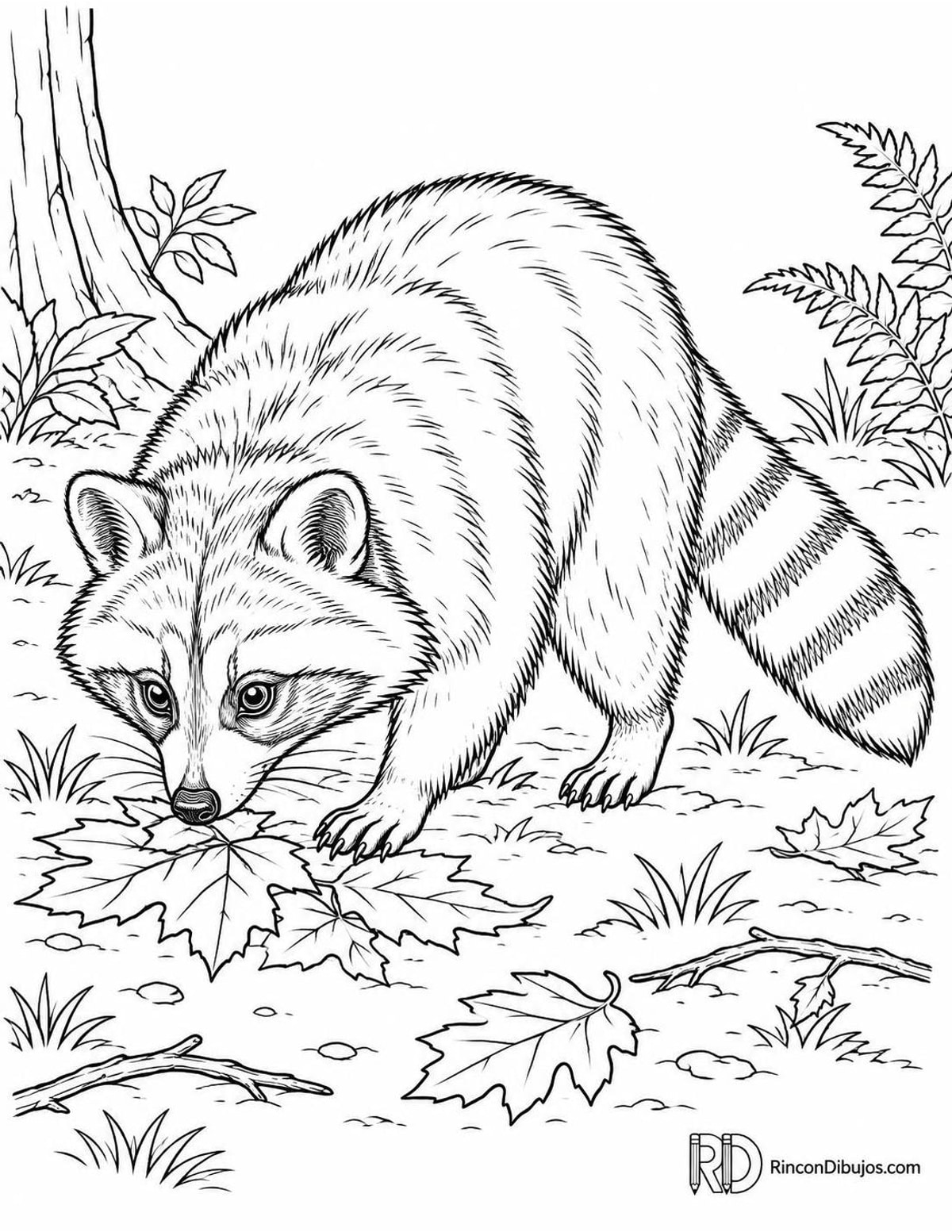Dibujo de mapache bosque para colorear Dibujo de mapache bosque para colorear