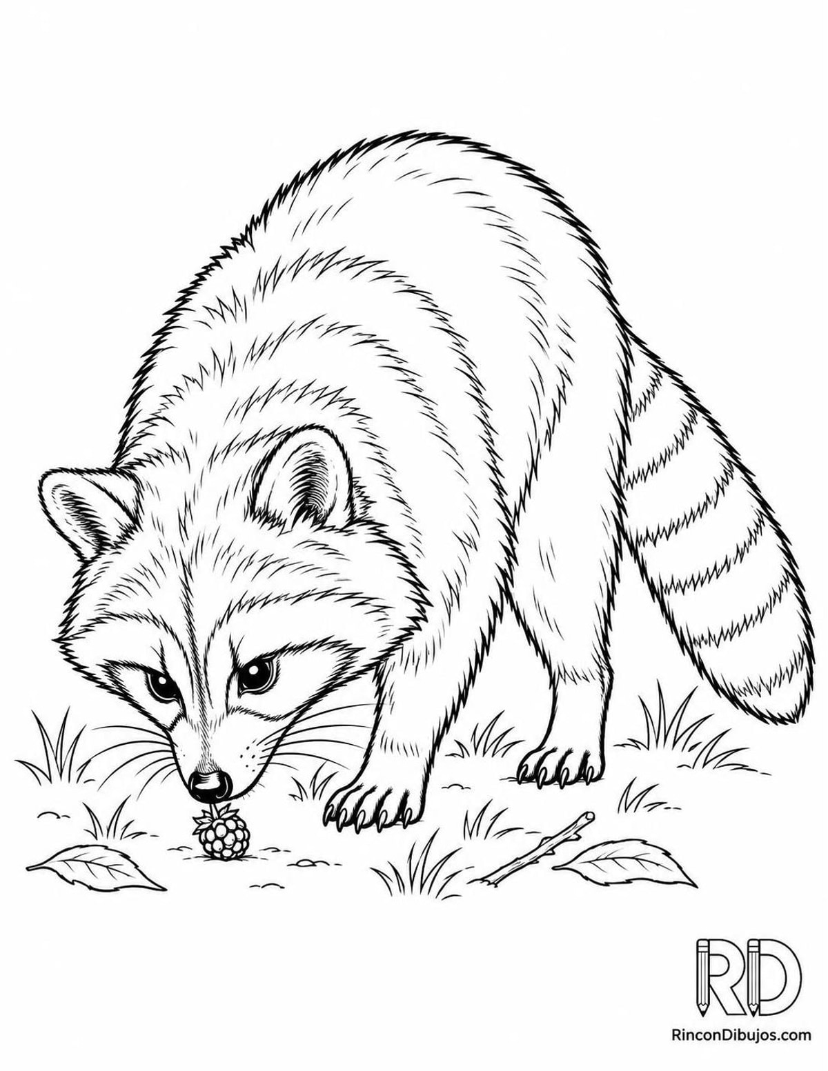 Dibujo de mapache con baya para colorear Dibujo de mapache con baya para colorear