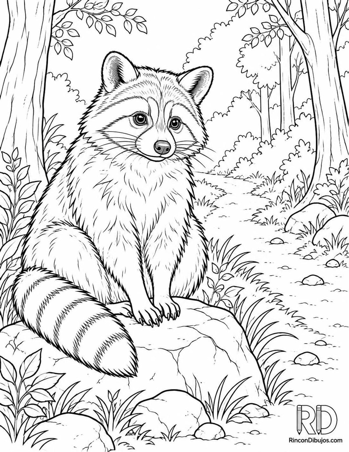 Dibujo de mapache en piedra para colorear Dibujo de mapache en piedra para colorear