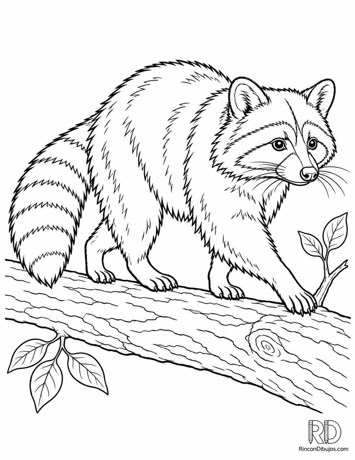 Dibujo de mapache en rama para colorear Dibujo de mapache en rama para colorear