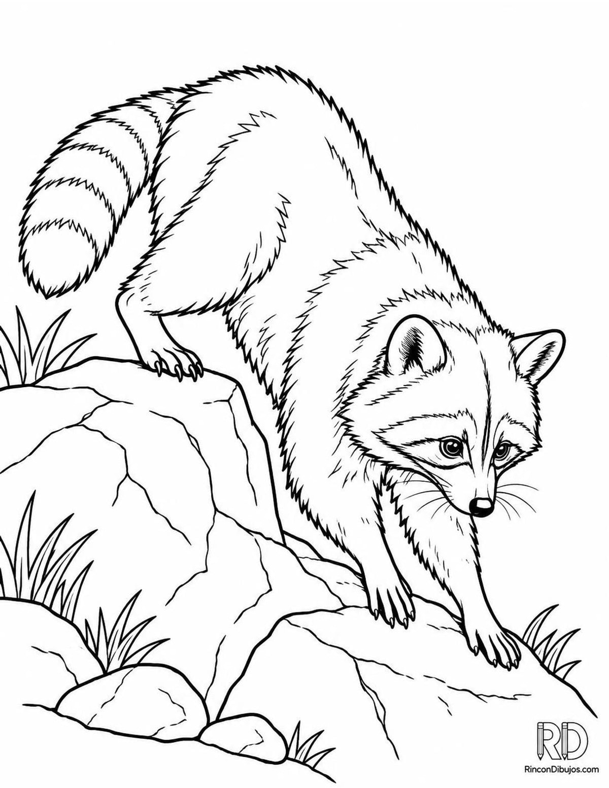 Dibujo de mapache en roca para colorear Dibujo de mapache en roca para colorear
